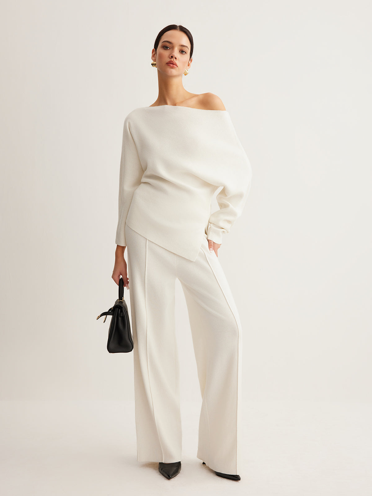 Wool-Blend Asymmetrical Neck Knit Top Wool-Blend Asymmetrical Neck Knit Top