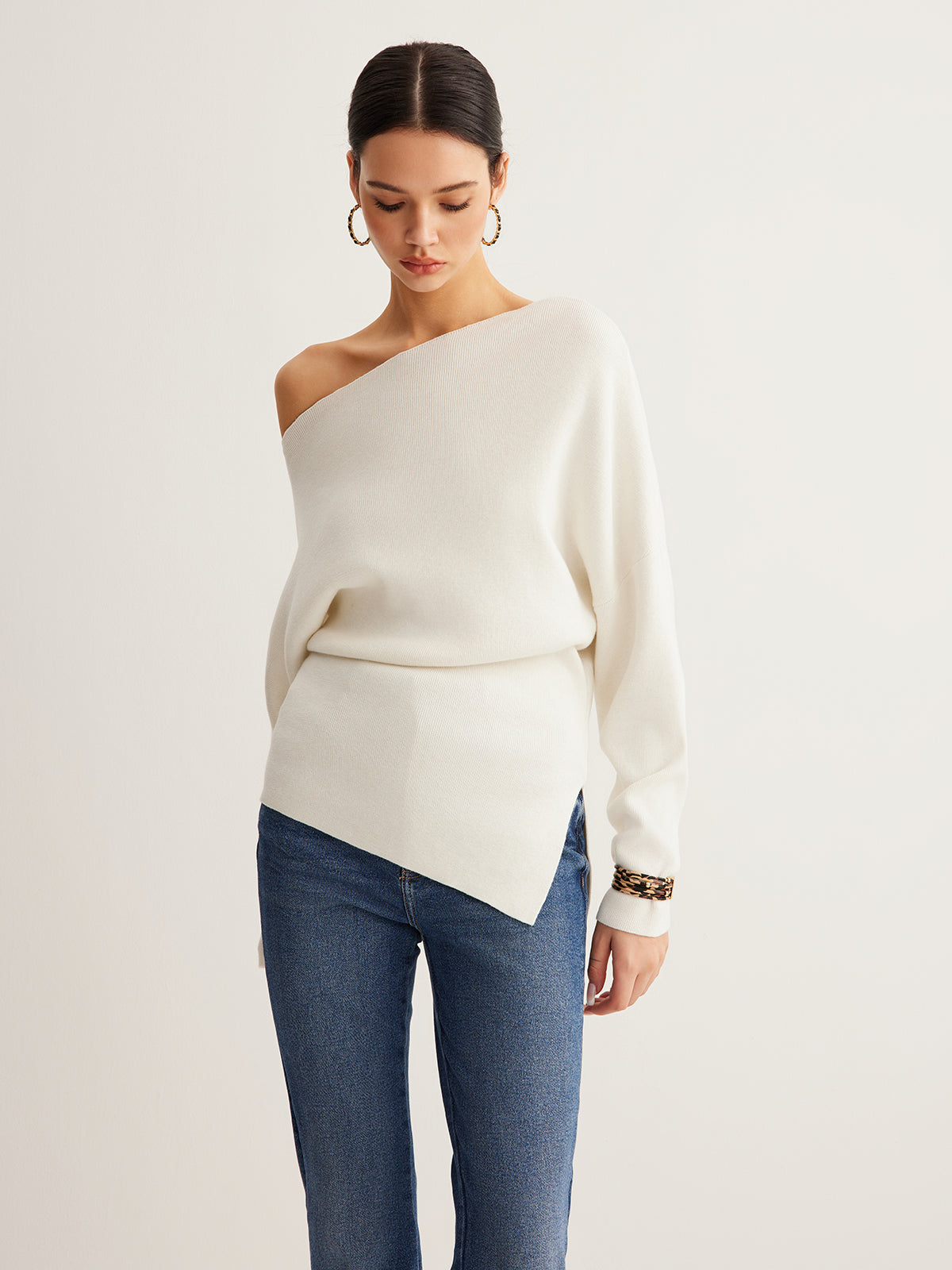 Wool-Blend Asymmetrical Neck Knit Top Wool-Blend Asymmetrical Neck Knit Top