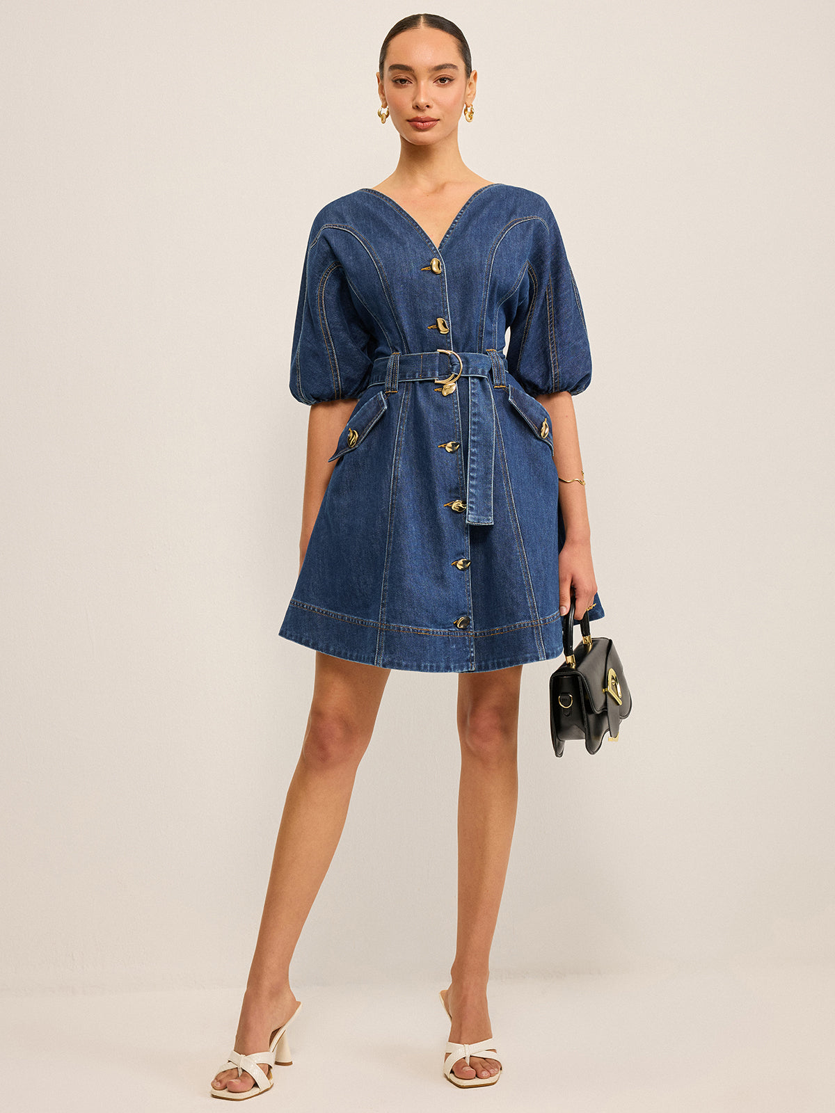 Pocketed Belted Denim Dress Pocketed Belted Denim Dress