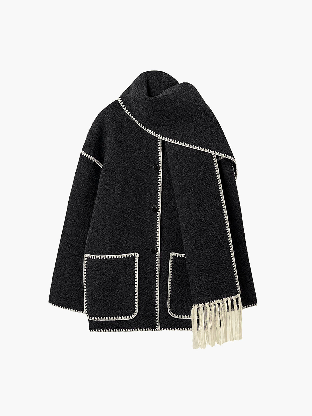 Contrast Trim Jacket With Matching Scarf Contrast Trim Jacket With Matching Scarf