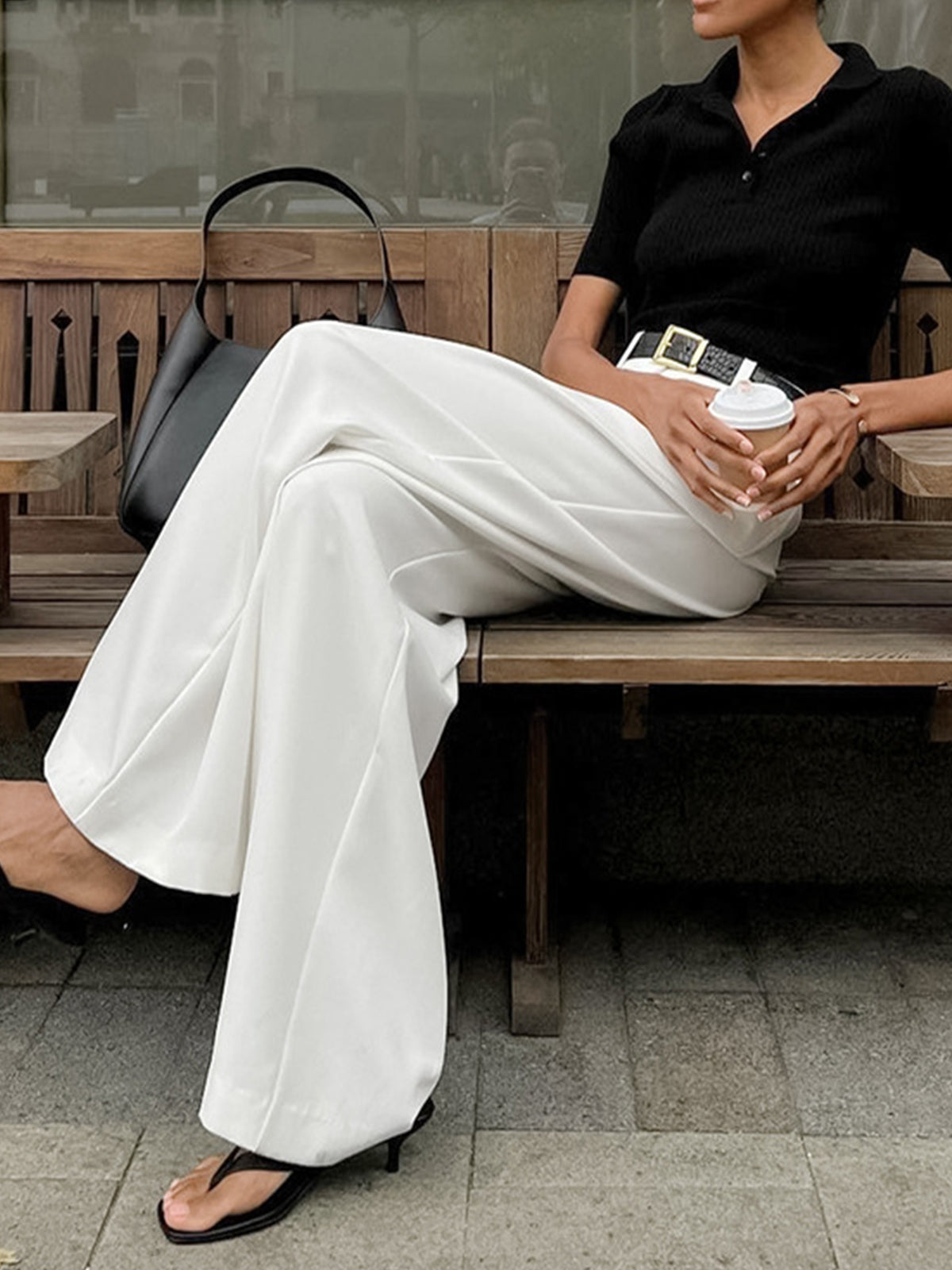 Solid Wide Leg Pants Without Belt Solid Wide Leg Pants Without Belt
