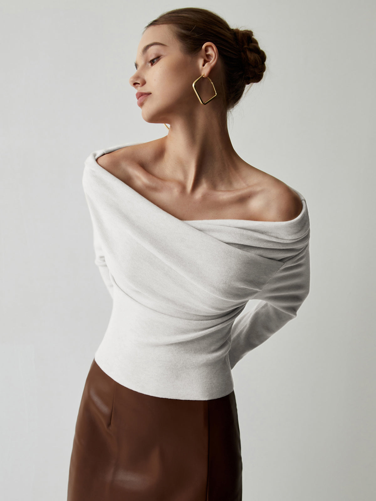 Off Shoulder Wrap Long Sleeve Knit Top Off Shoulder Wrap Long Sleeve Knit Top