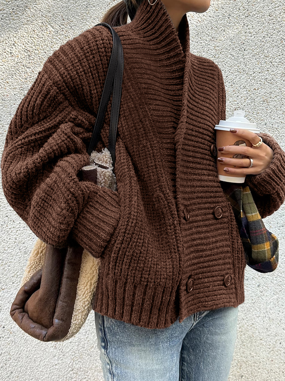 Ribbed Lapel Button Knit Outerwear Ribbed Lapel Button Knit Outerwear