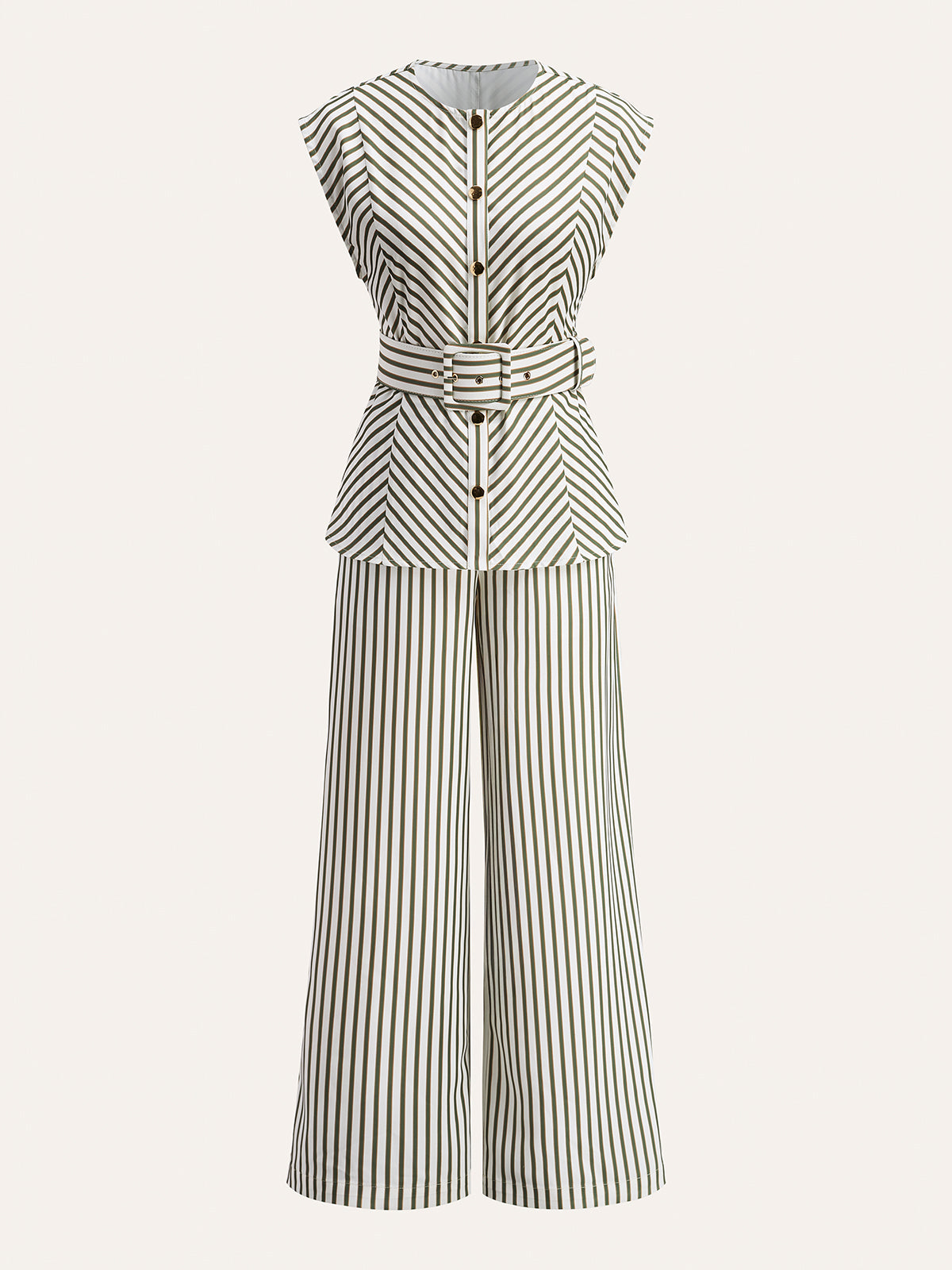 Striped Metal Round-Neck Shirt With Belt Striped Metal Round-Neck Shirt With Belt