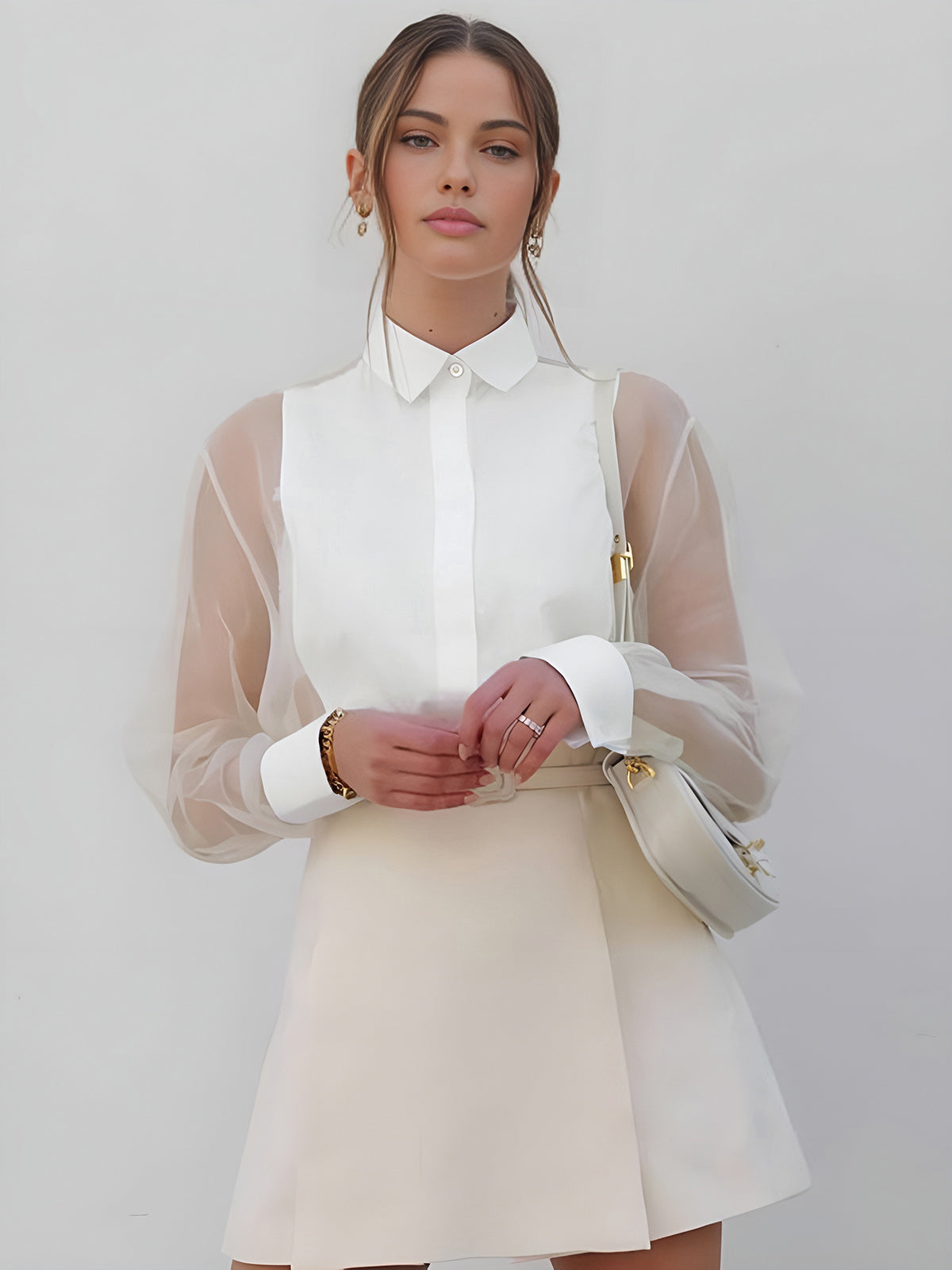 Semi-Sheer Puff Sleeve Organza Shirt Semi-Sheer Puff Sleeve Organza Shirt