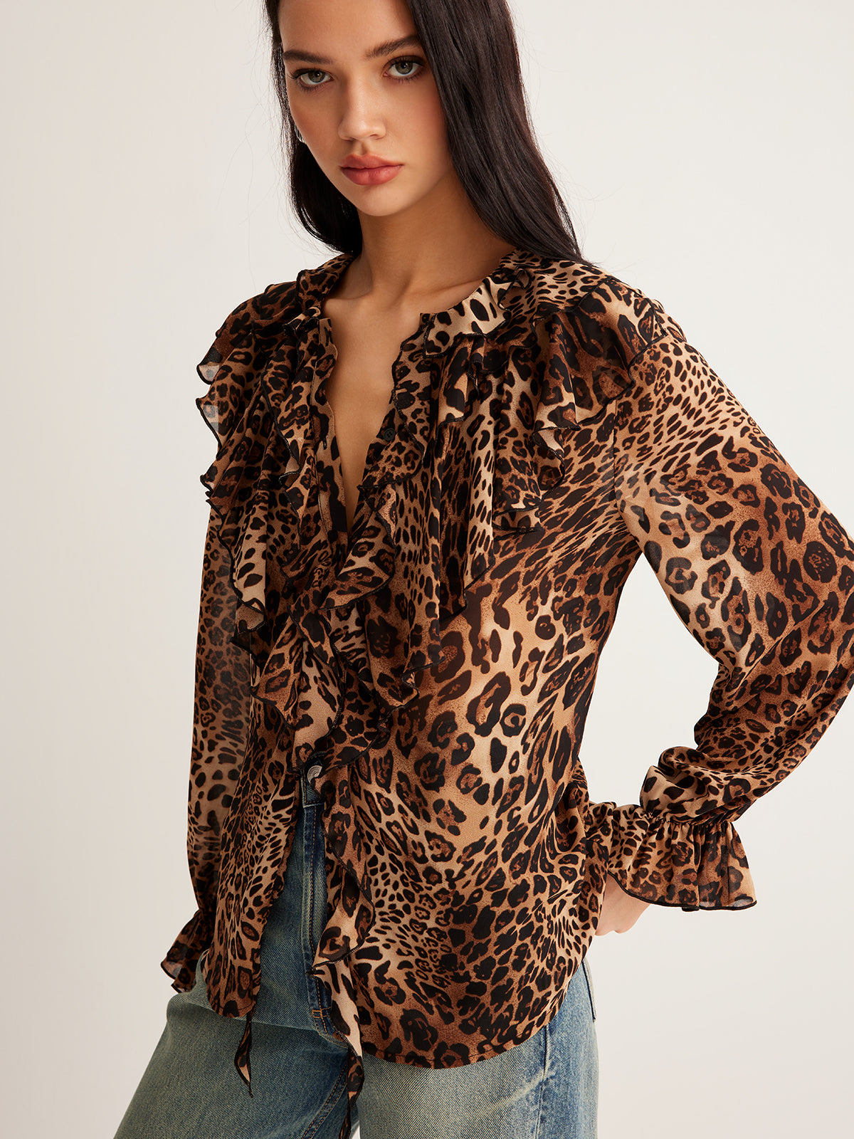 Leopard Printed Ruffle Blouse Leopard Printed Ruffle Blouse