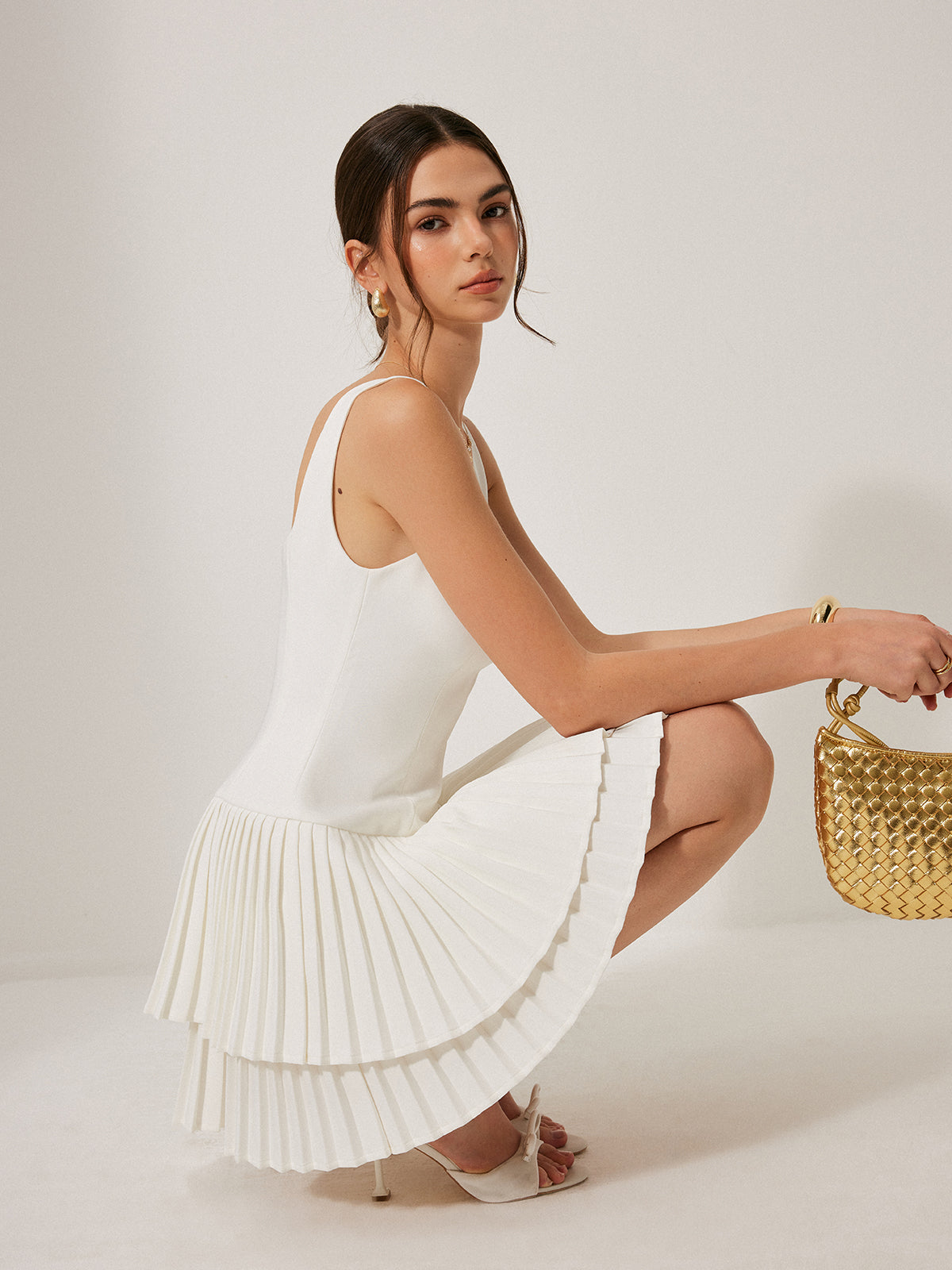 Square Neck Pleated Dress Square Neck Pleated Dress