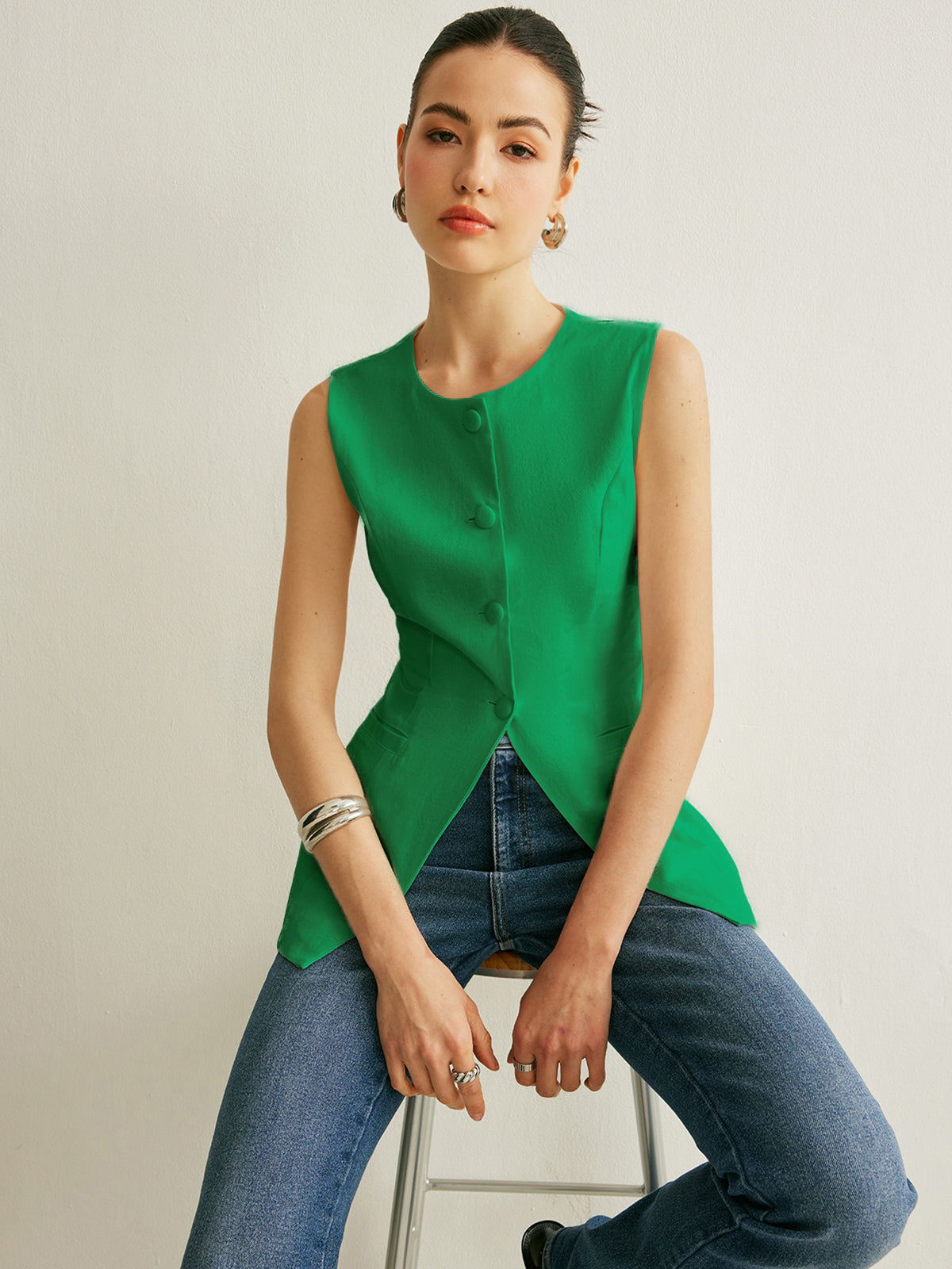 Button Detail Sleeveless Vest Button Detail Sleeveless Vest