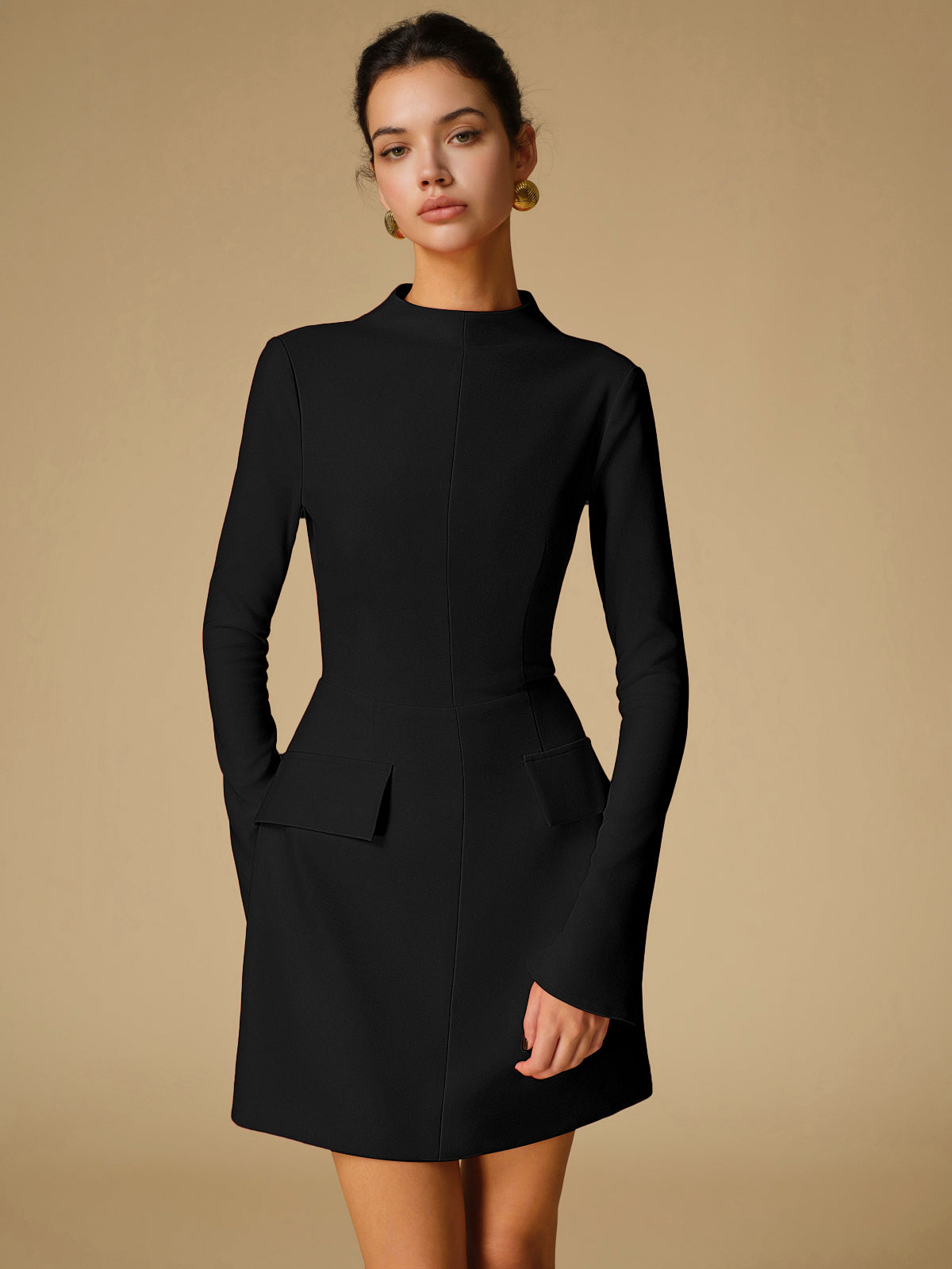 Minimalist Plain Mock Neck Dress Minimalist Plain Mock Neck Dress