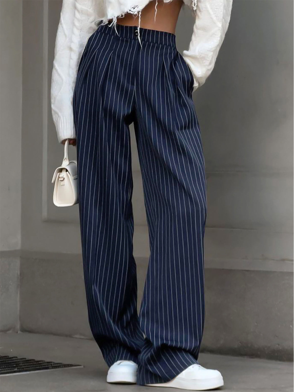 Pinstripe Pleated Wide-Leg Pants Pinstripe Pleated Wide-Leg Pants