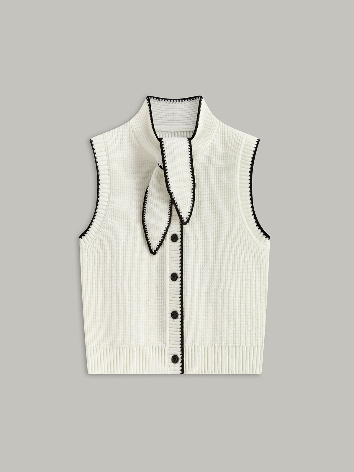 Tie Neck Contrast Trim Button Sweater Vest Tie Neck Contrast Trim Button Sweater Vest