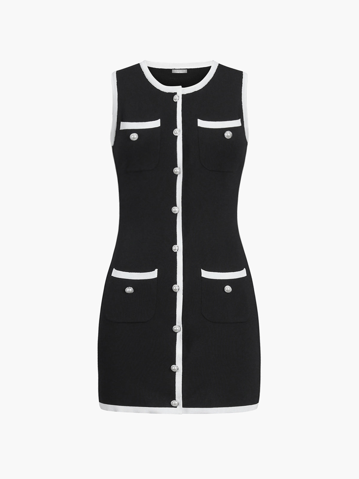 Multi Pocket Button Sleeveless Short Sweater Dress Multi Pocket Button Sleeveless Short Sweater Dress