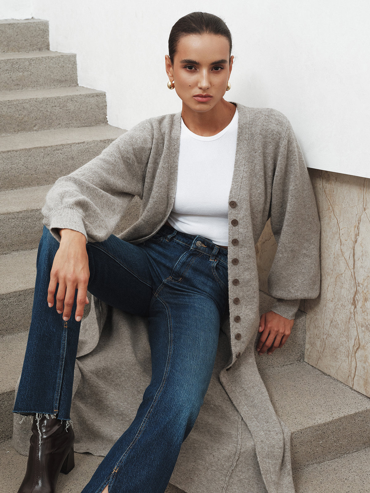 Button-Front Longline Knit Outerwear Button-Front Longline Knit Outerwear