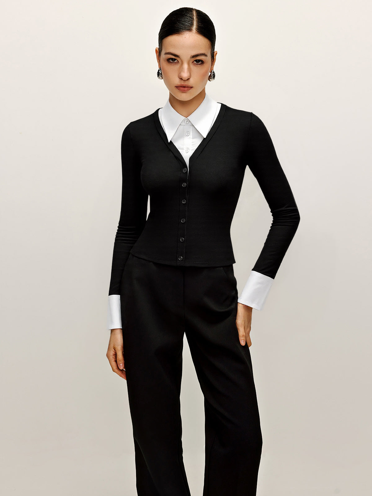 2 in 1 Contrast Collar and Cuff Shirt 2 in 1 Contrast Collar and Cuff Shirt