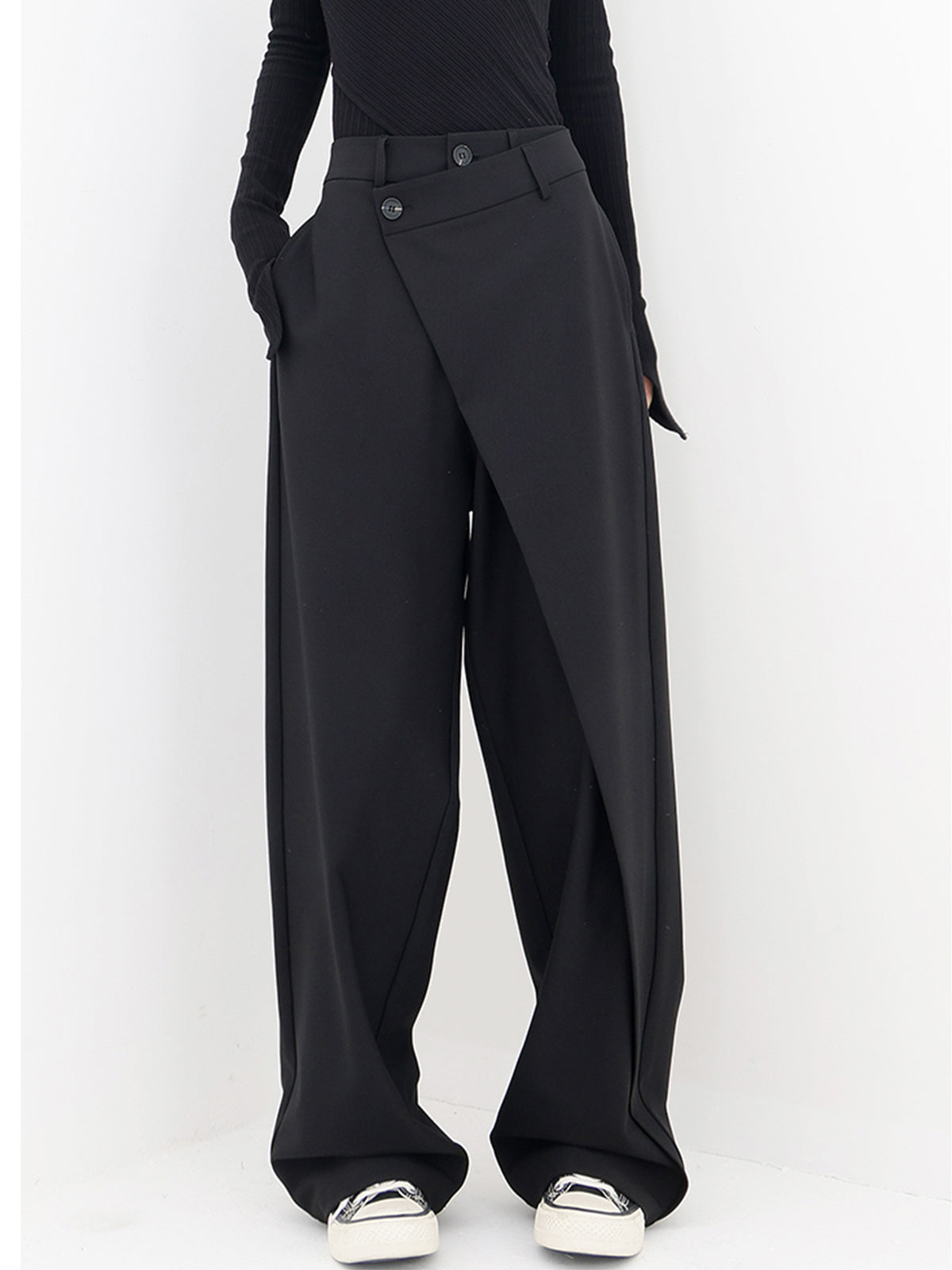 Asymmetrical Layer Button Wide Leg Dress Pants Asymmetrical Layer Button Wide Leg Dress Pants