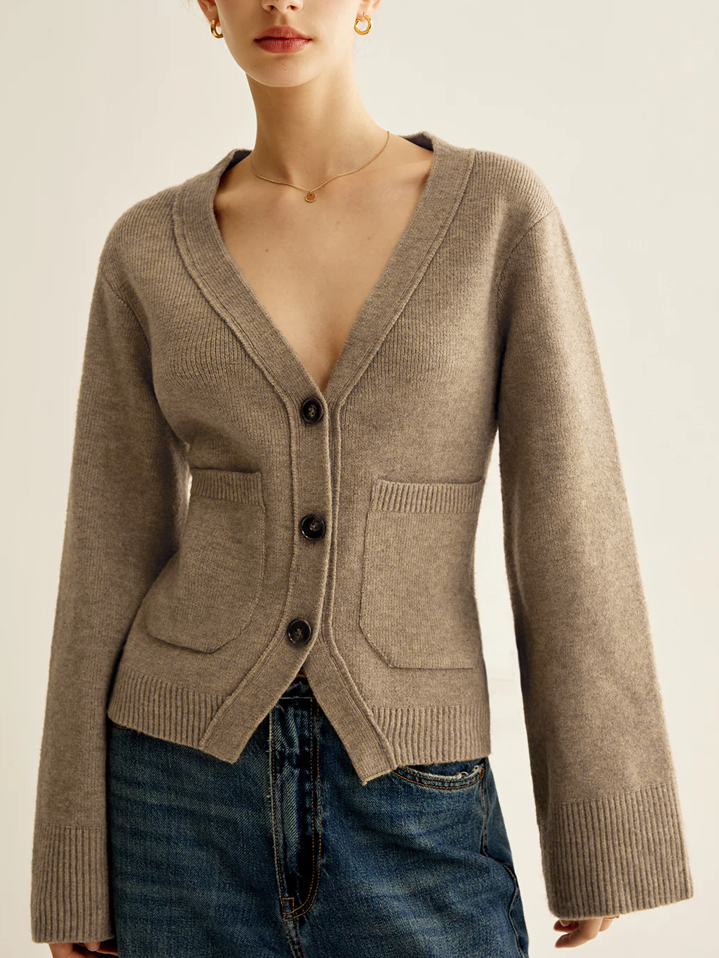 V-Neck Split Button Cardigan V-Neck Split Button Cardigan