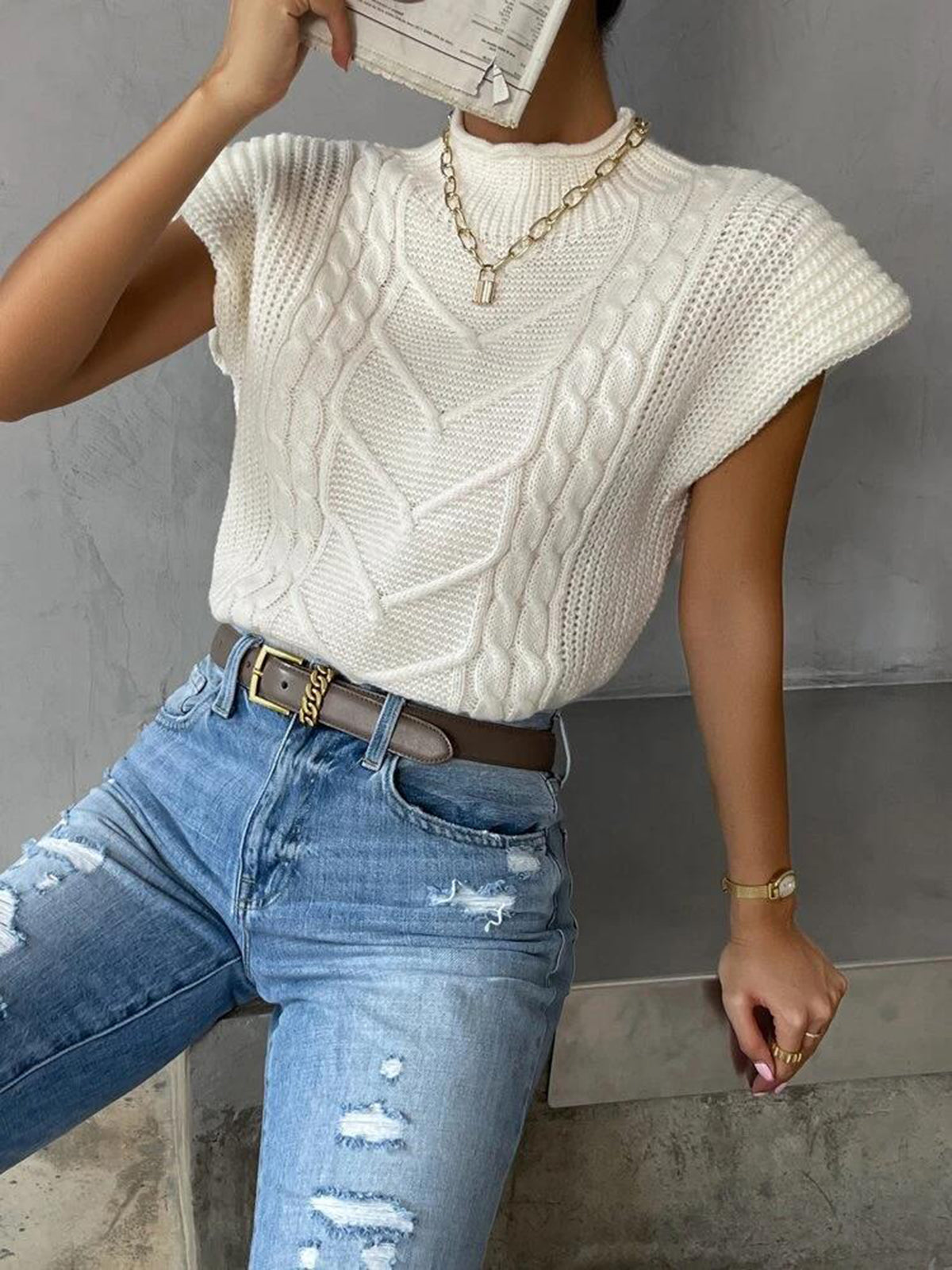 Plain Cap Sleeve Sweater Vest Plain Cap Sleeve Sweater Vest