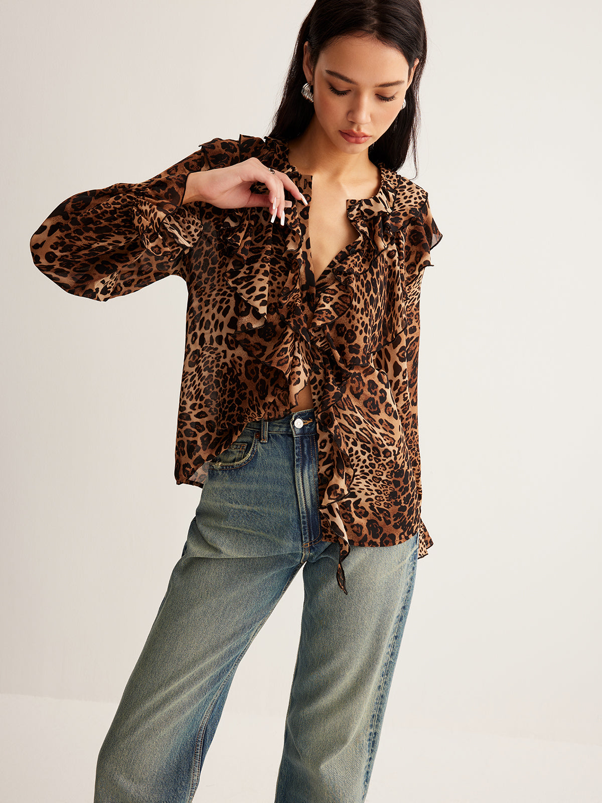 Leopard Printed Ruffle Blouse Leopard Printed Ruffle Blouse