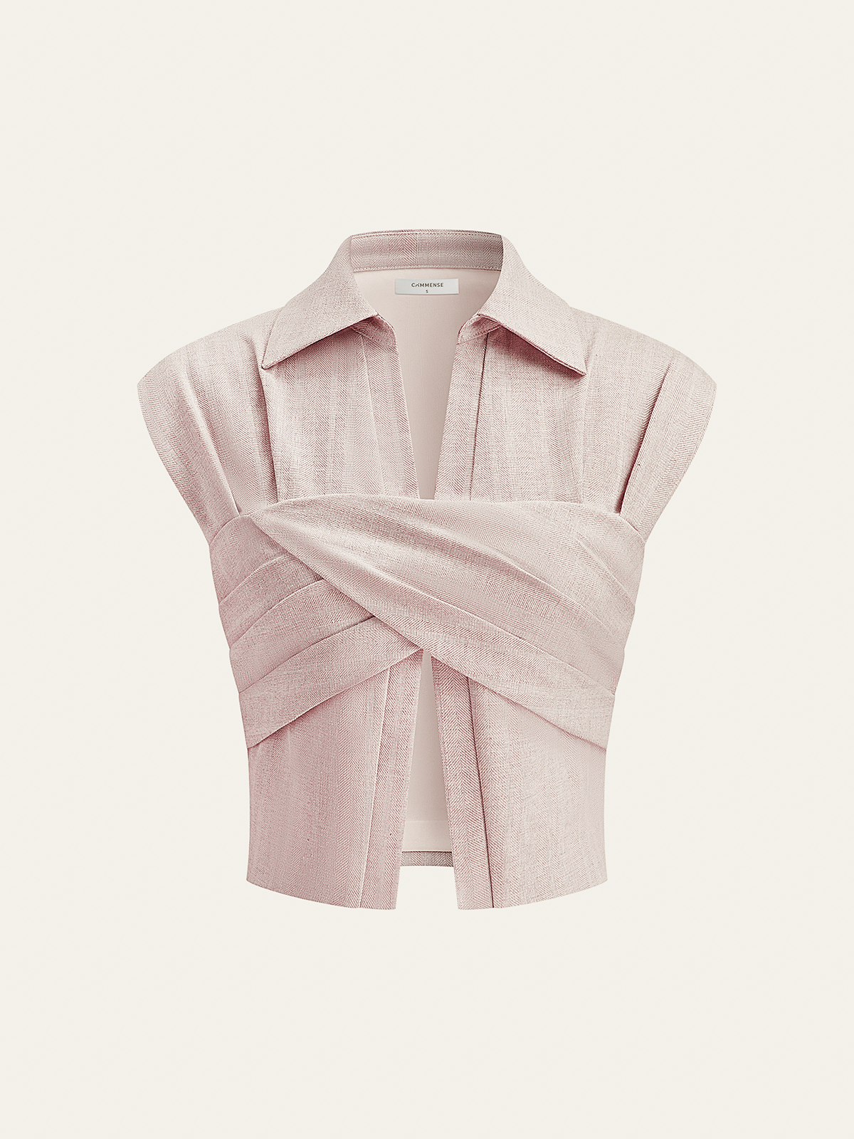 Linen Blend Cropped Blouse with Cross Wrap Detail Linen Blend Cropped Blouse with Cross Wrap Detail