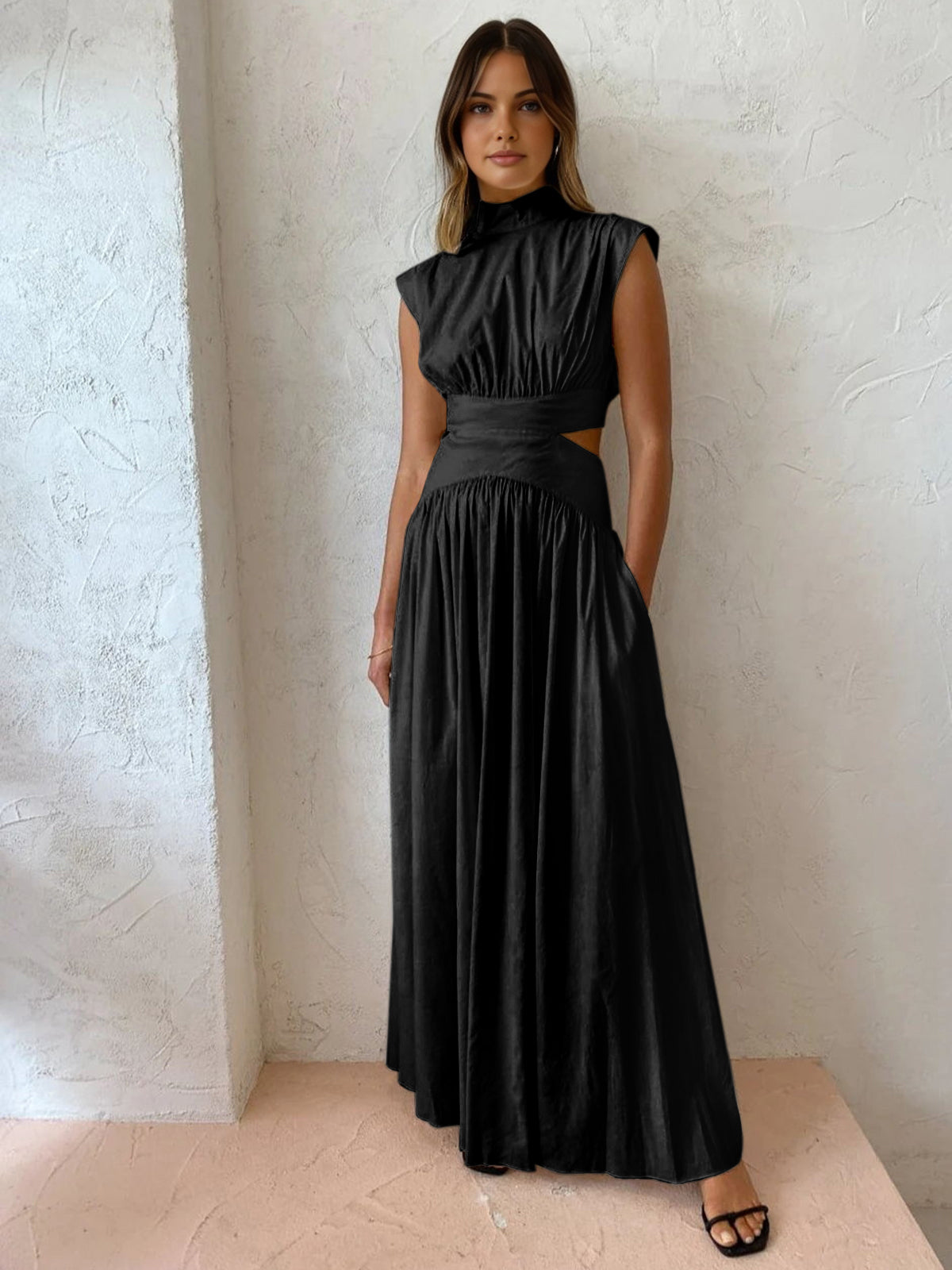 Mock Neck Cut Out Long Dress Mock Neck Cut Out Long Dress
