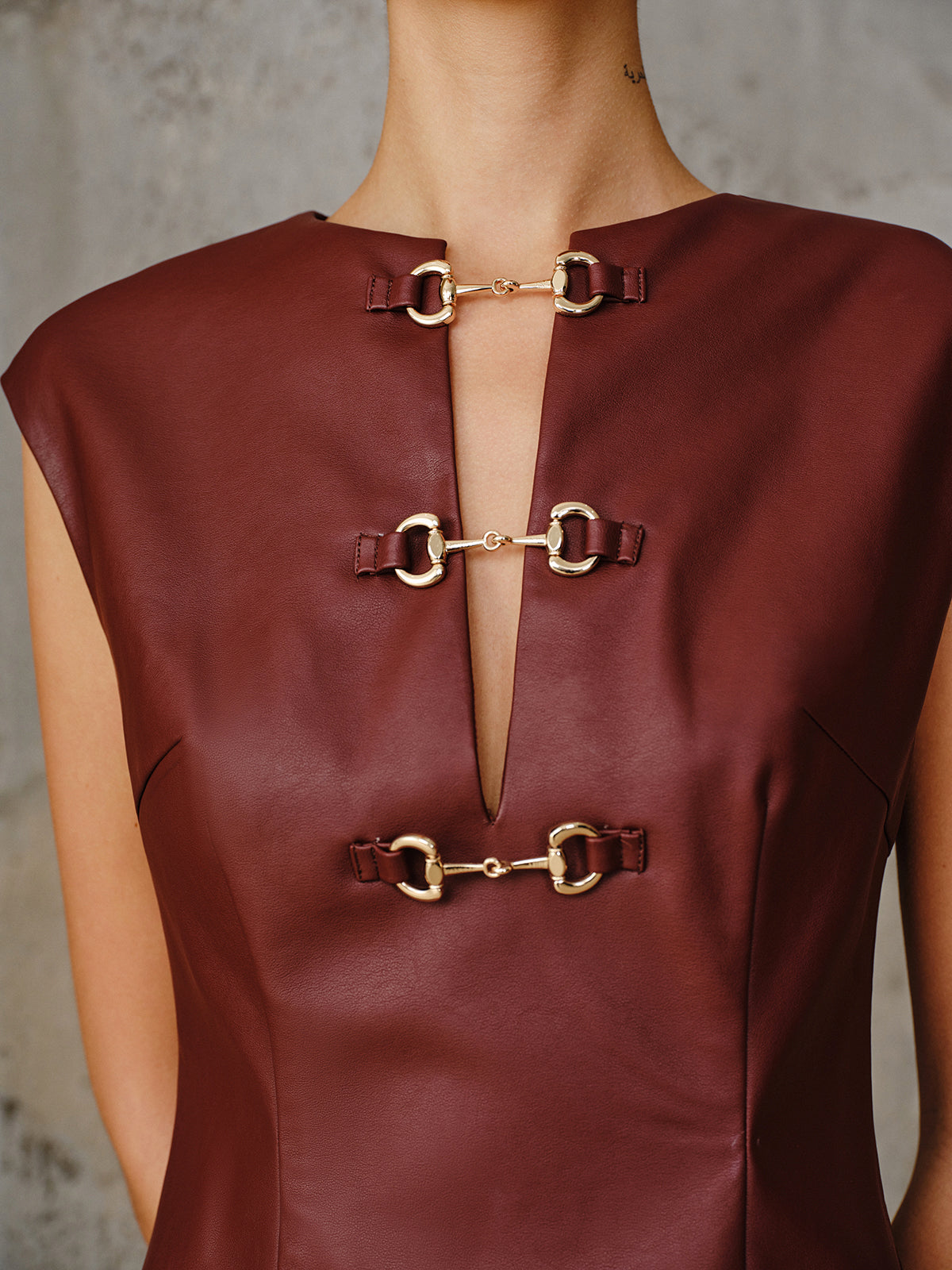 PU Leather Metal Buckle Sleeveless Mini Dress PU Leather Metal Buckle Sleeveless Mini Dress