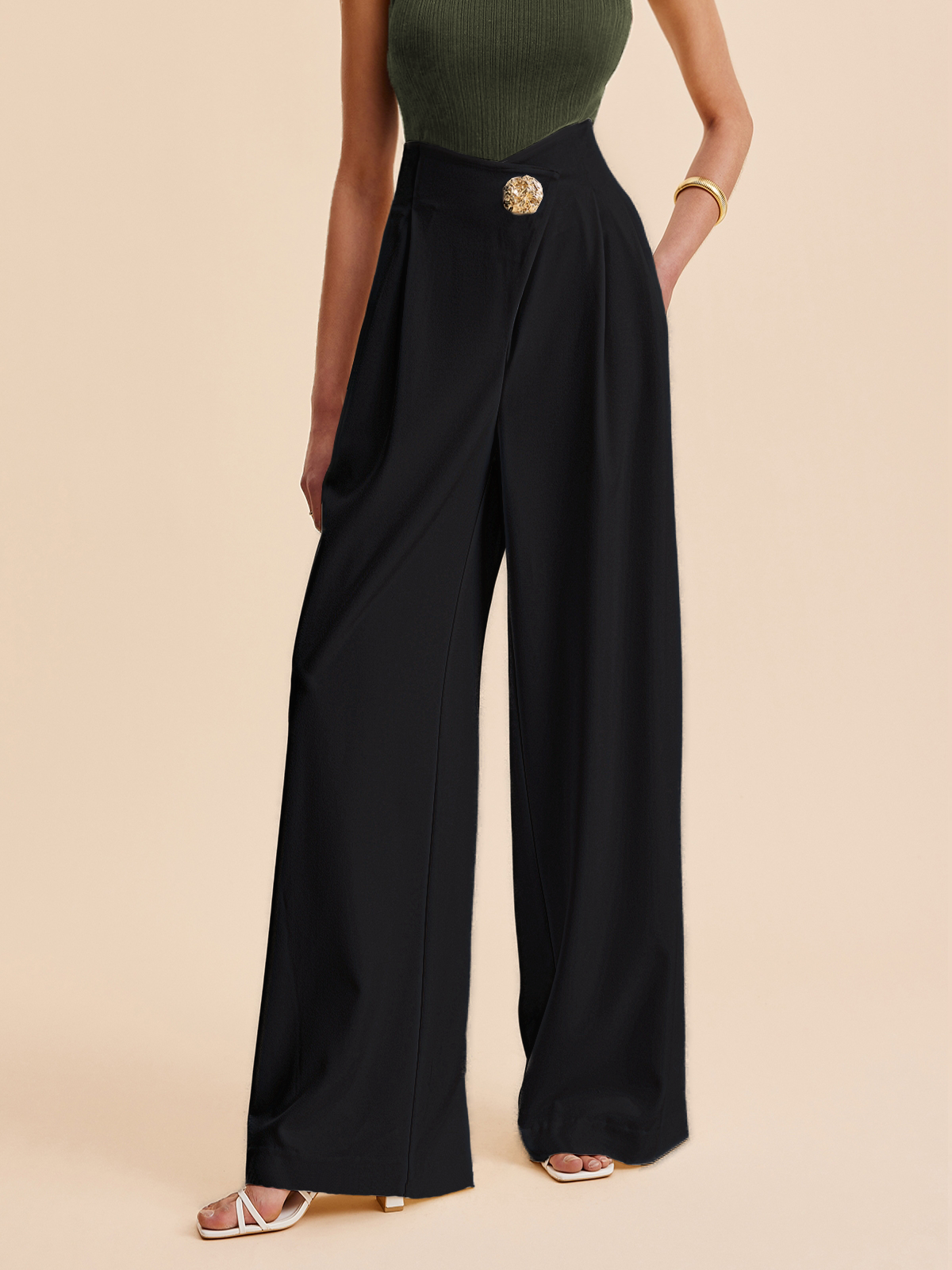 Embellished High-Waist Wide-Leg Pants Embellished High-Waist Wide-Leg Pants