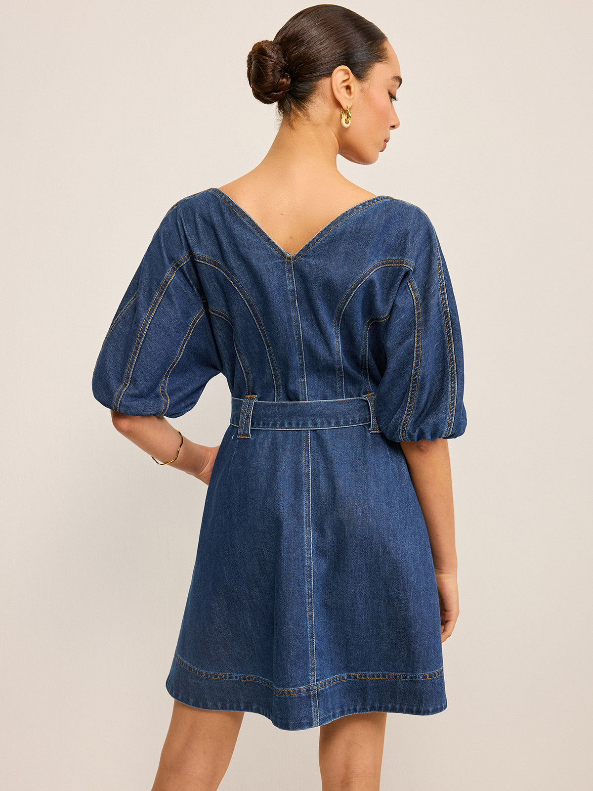 Pocketed Belted Denim Dress Pocketed Belted Denim Dress