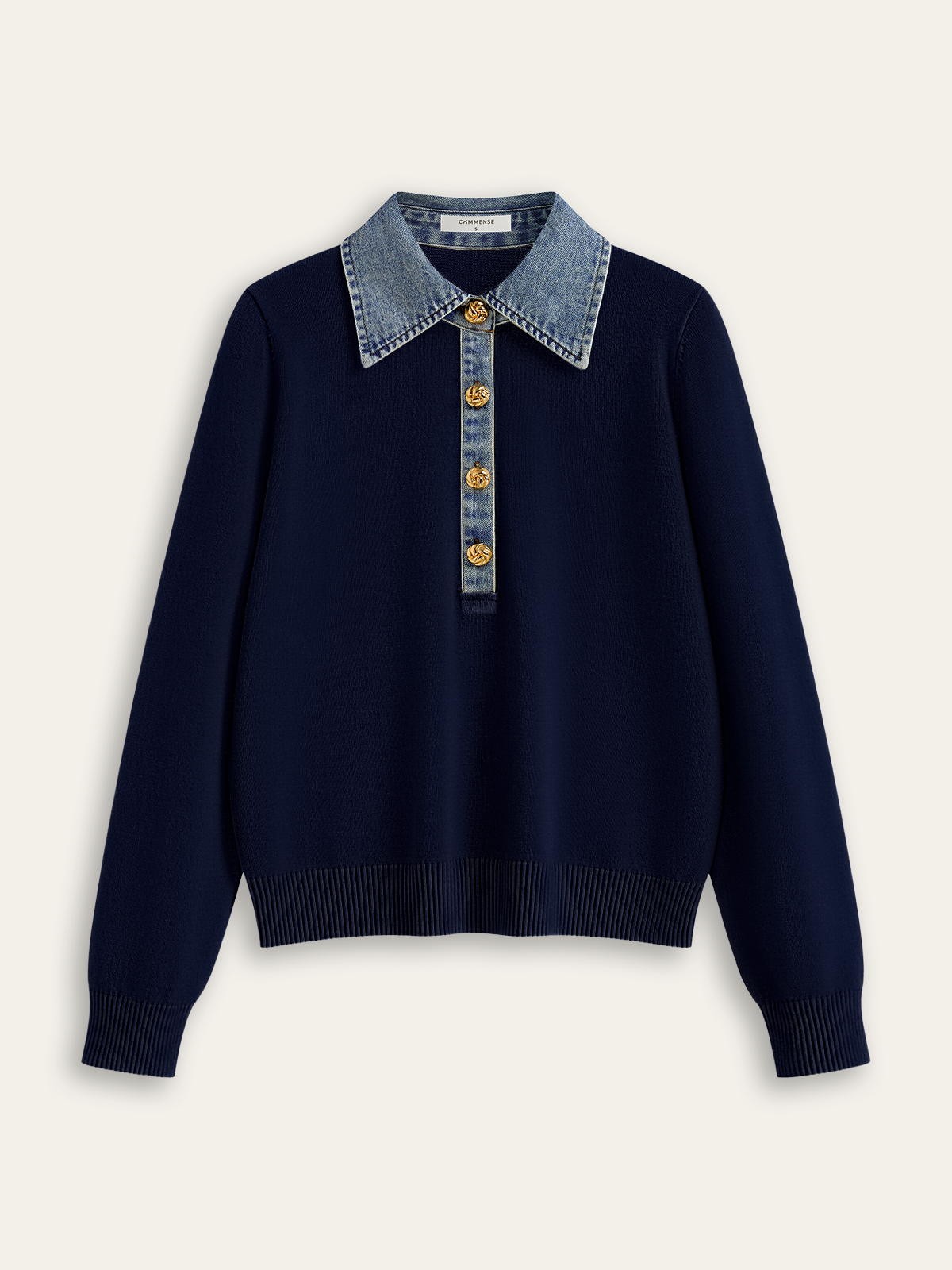 Denim Collar Wool Blend Knit Top Denim Collar Wool Blend Knit Top