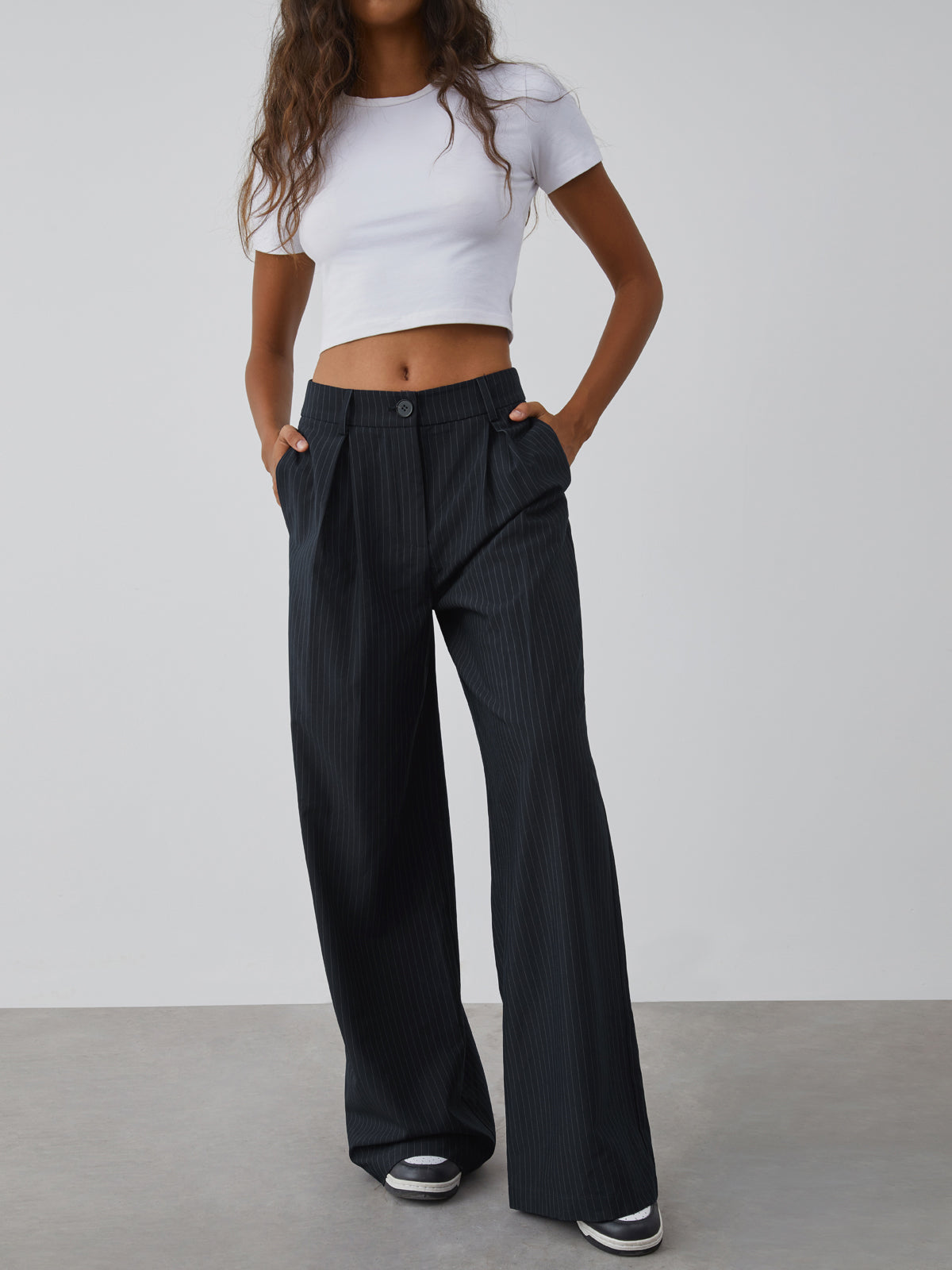 Shock Value Pinstripe Wide Leg Dress Pants Shock Value Pinstripe Wide Leg Dress Pants