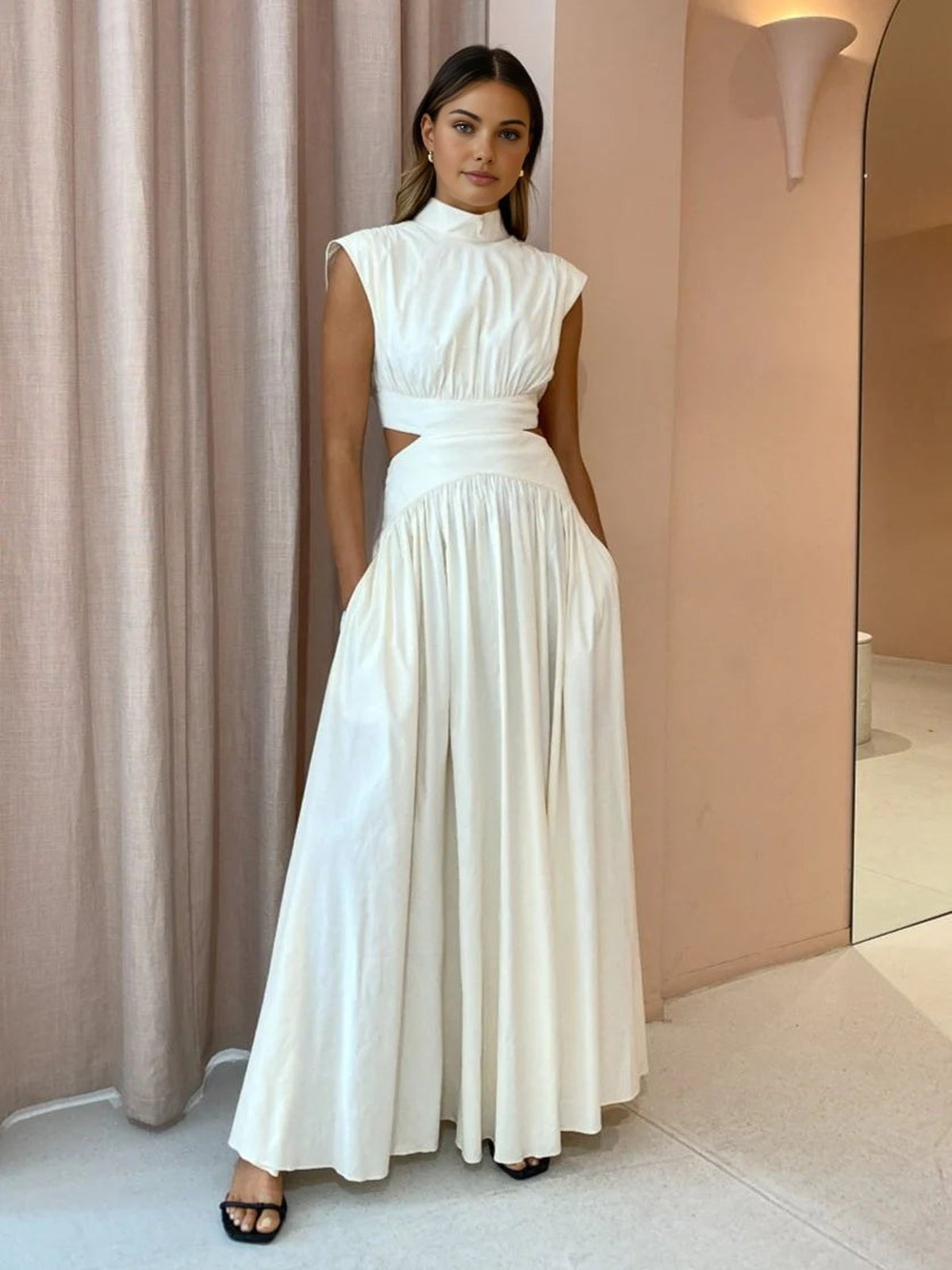 Mock Neck Cut Out Long Dress Mock Neck Cut Out Long Dress