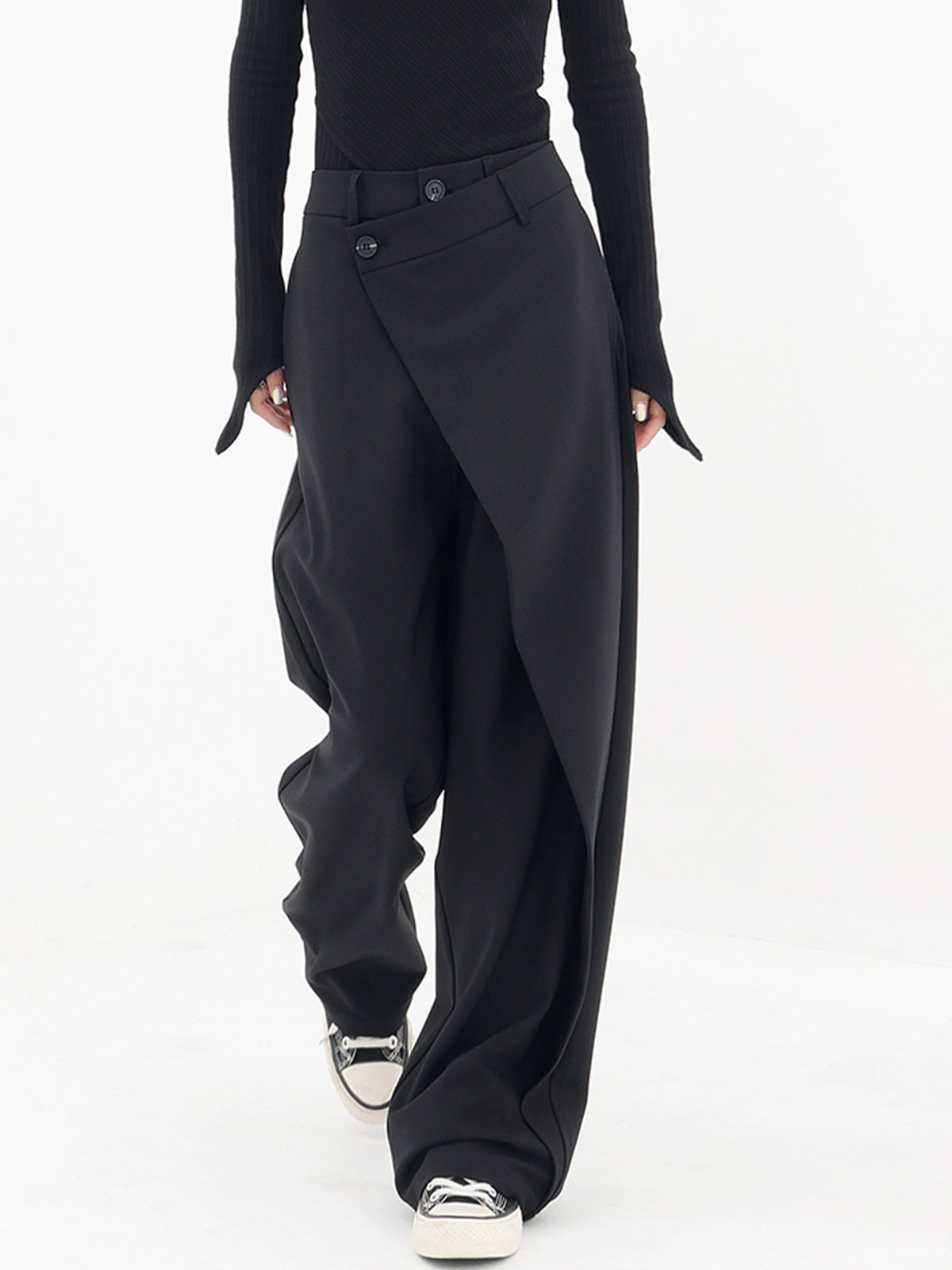 Asymmetrical Layer Button Wide Leg Dress Pants Asymmetrical Layer Button Wide Leg Dress Pants