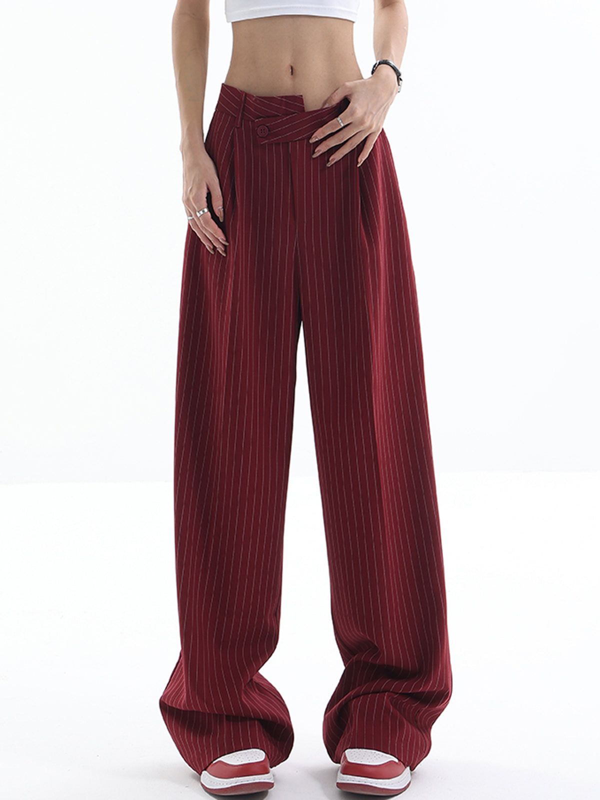 Asymmetrical High-Waist Pinstripe Pants Asymmetrical High-Waist Pinstripe Pants