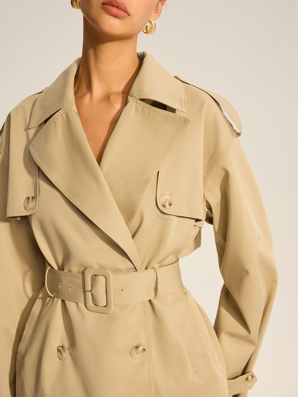 Cotton Blend Belted Double-Breasted Trench Coat Cotton Blend Belted Double-Breasted Trench Coat
