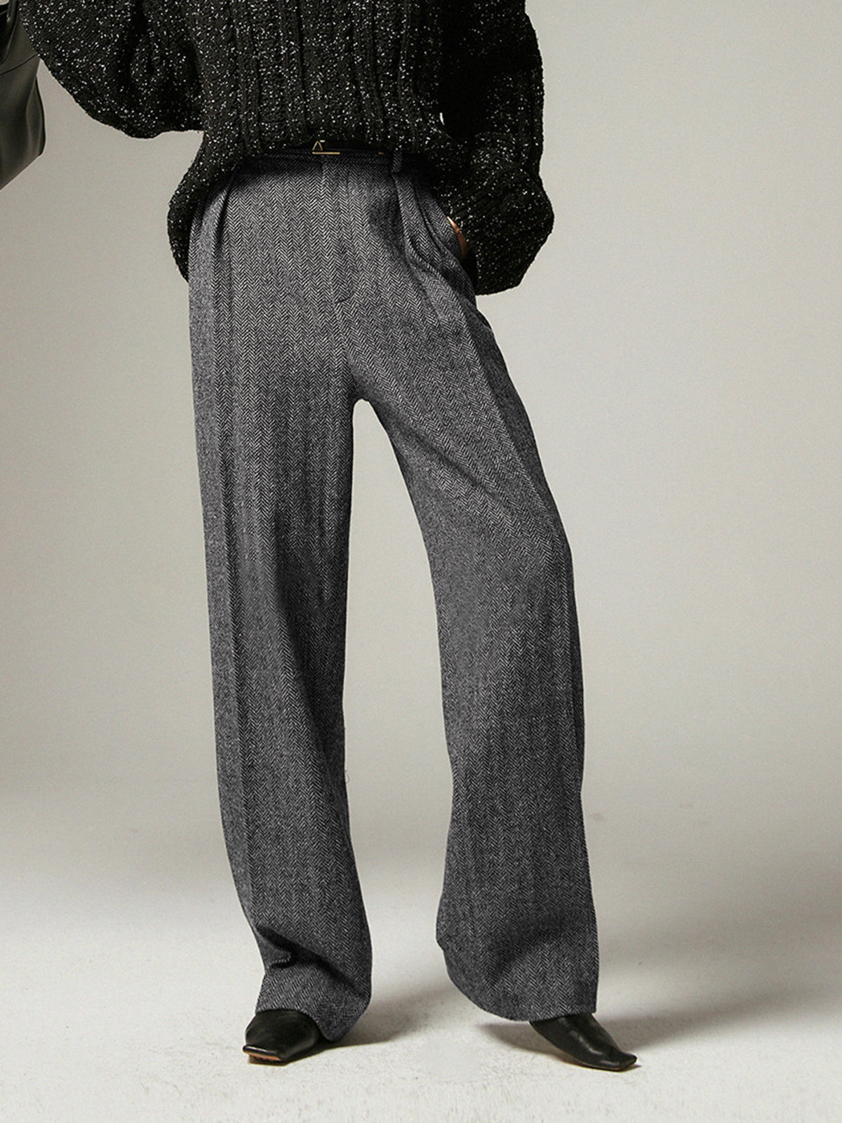 Herringbone Pockets Wide Leg Dress Pants Herringbone Pockets Wide Leg Dress Pants
