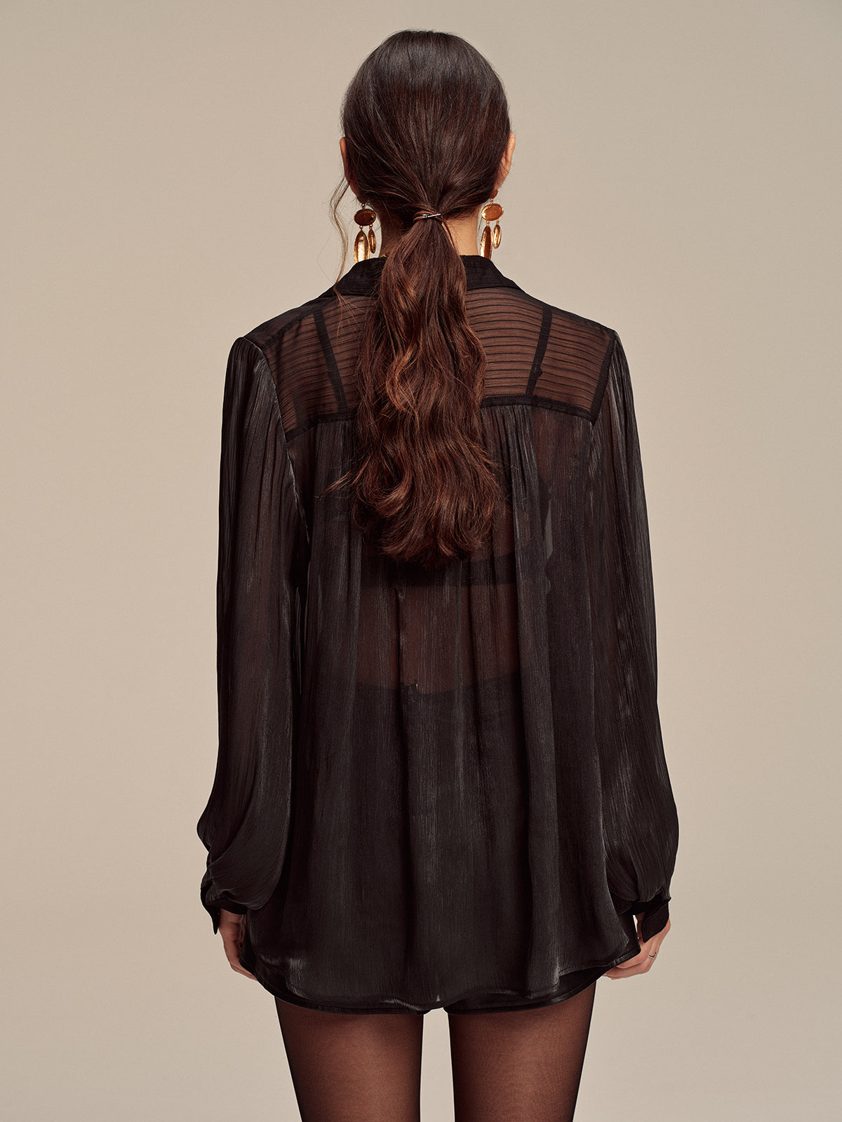 Sheer Chiffon Textured Metal Button Shirt Sheer Chiffon Textured Metal Button Shirt