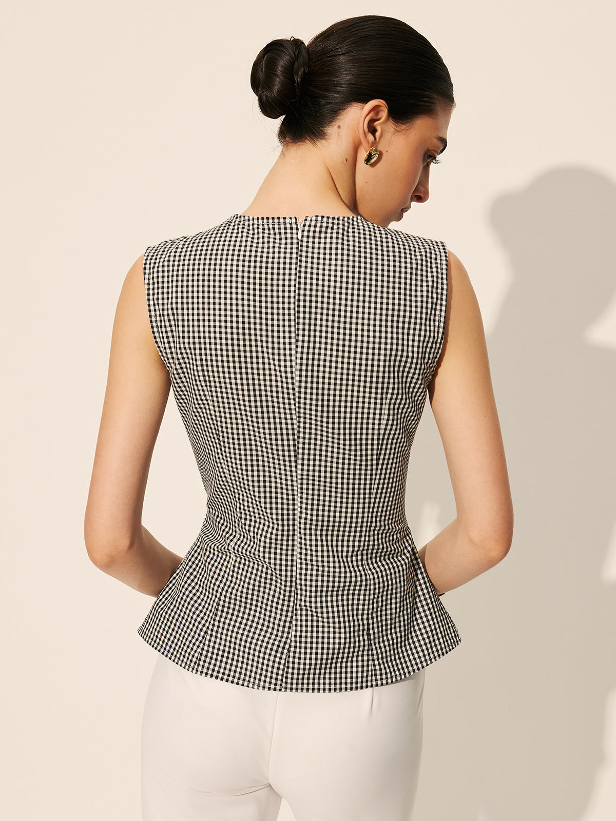 Gingham Ruched Sleeveless Top Gingham Ruched Sleeveless Top