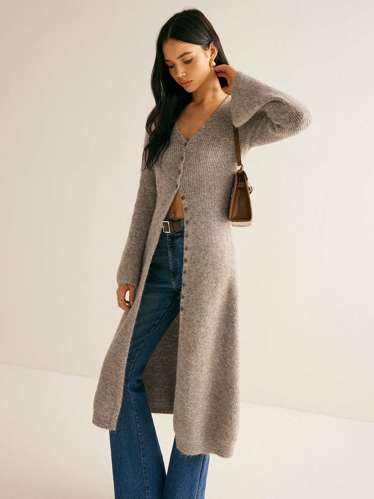 Stacking V-Neck Split Breasted Sweater Dress Stacking V-Neck Split Breasted Sweater Dress