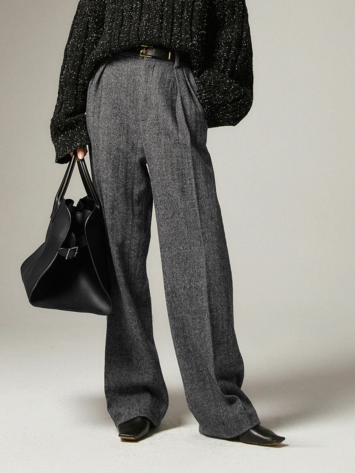 Herringbone Pockets Wide Leg Dress Pants Herringbone Pockets Wide Leg Dress Pants