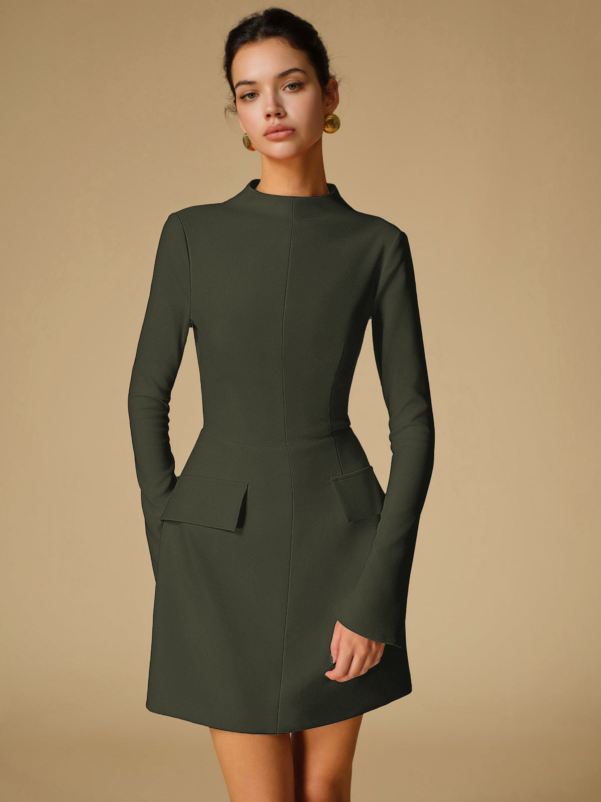 Minimalist Plain Mock Neck Dress Minimalist Plain Mock Neck Dress