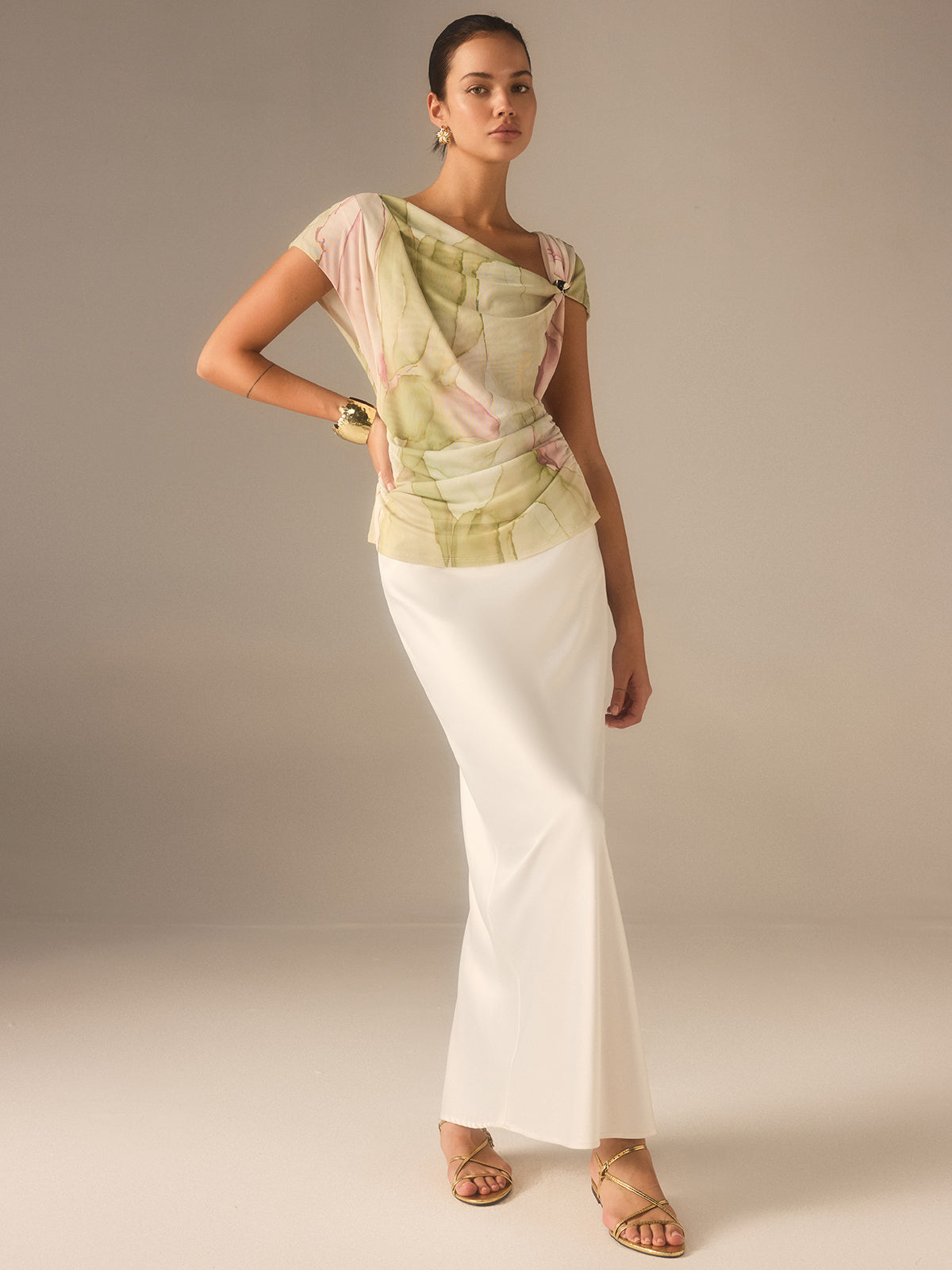 Print Asymmetric Neckline  Top Print Asymmetric Neckline  Top