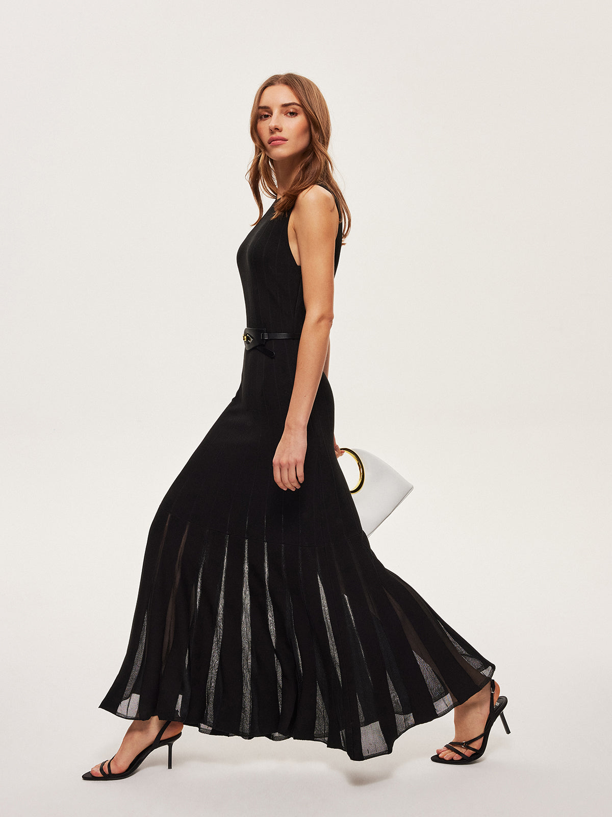 Semi-Sheer Mesh Flared Dress Without Belt Semi-Sheer Mesh Flared Dress Without Belt