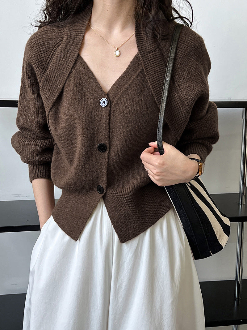 Patchwork V-neck Button Sweater Patchwork V-neck Button Sweater