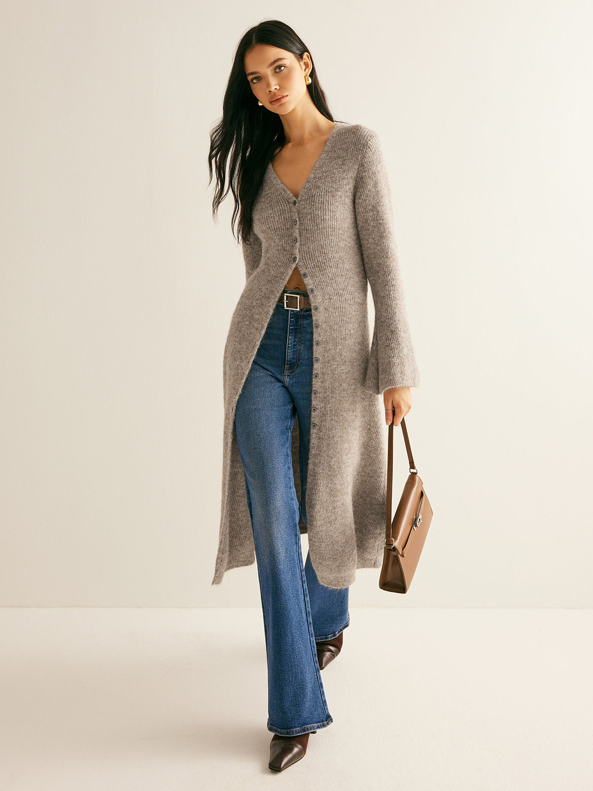 Stacking V-Neck Split Breasted Sweater Dress Stacking V-Neck Split Breasted Sweater Dress