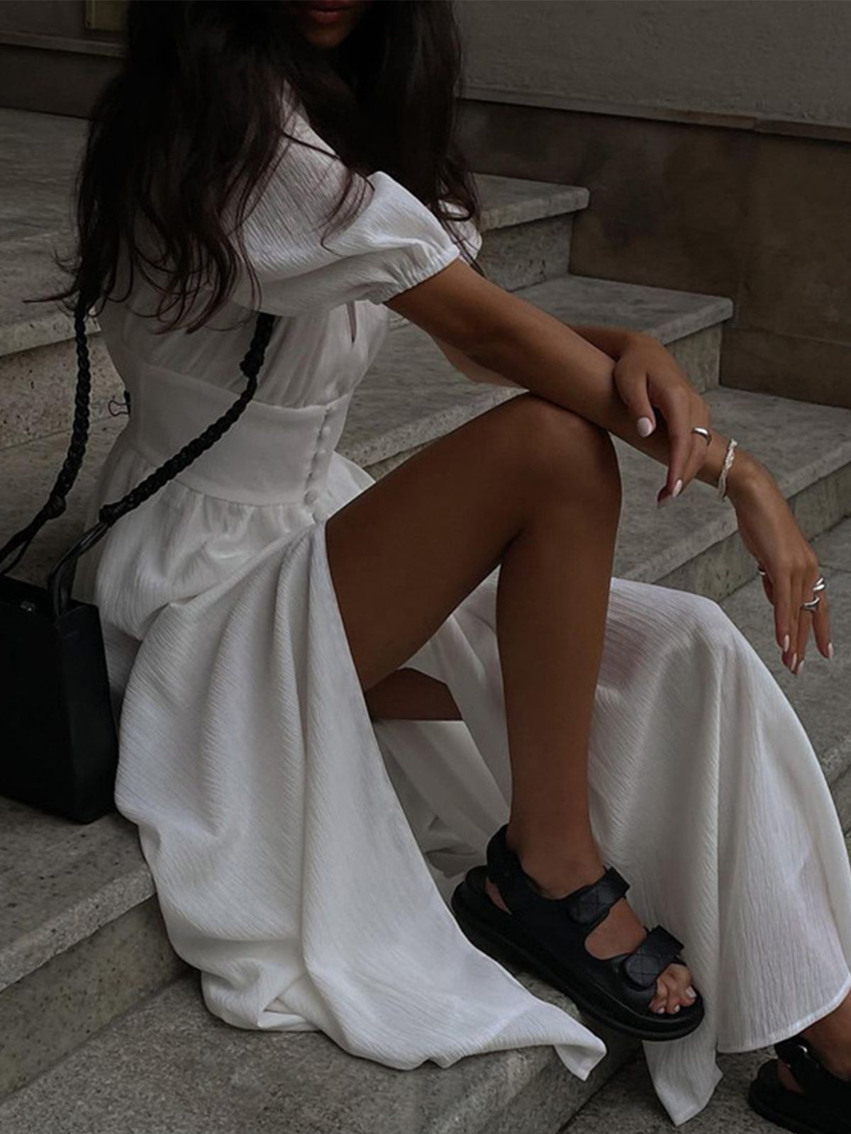 Frenchy  Button Split Long Dress Frenchy  Button Split Long Dress