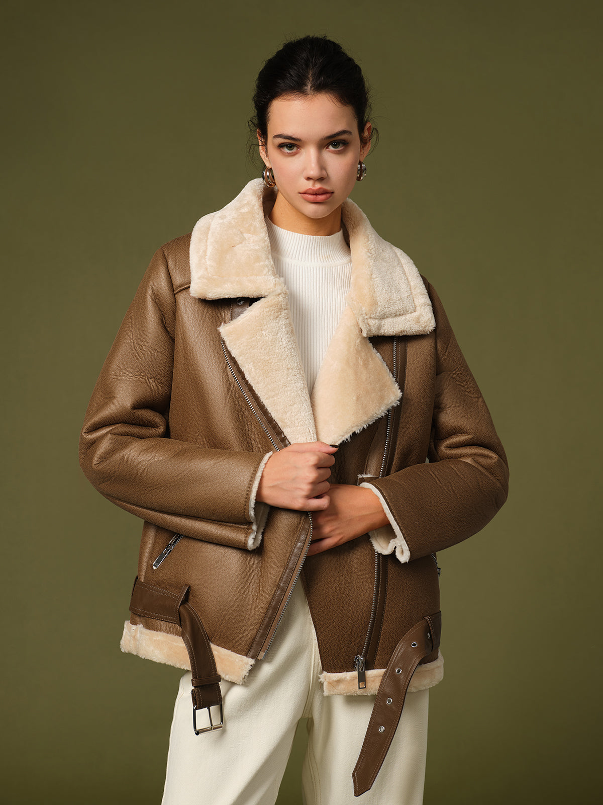 Zipper Belted Soft Fleece Jacket Zipper Belted Soft Fleece Jacket
