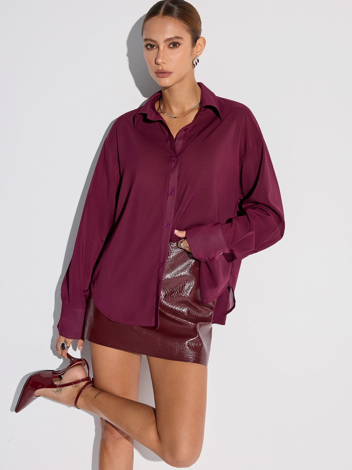 Semi-Sheer Chiffon Button Shirt Semi-Sheer Chiffon Button Shirt