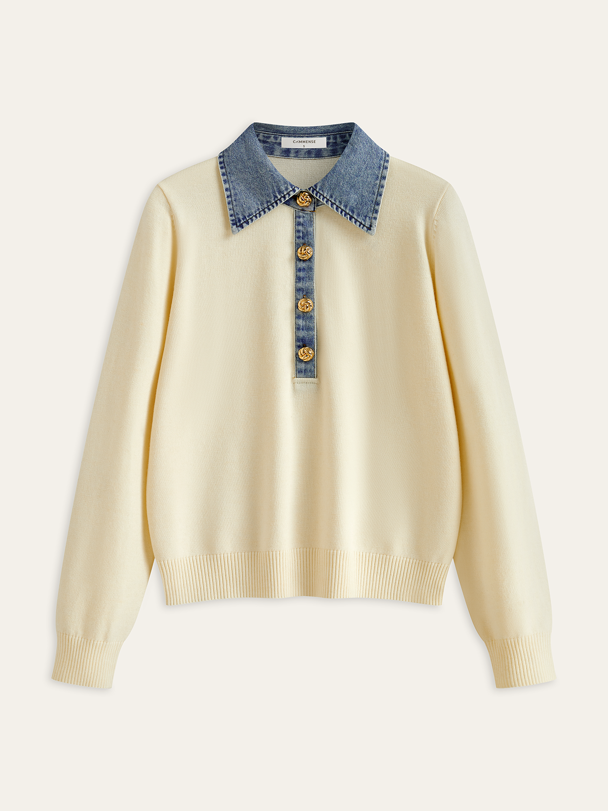 Denim Collar Wool Blend Knit Top Denim Collar Wool Blend Knit Top