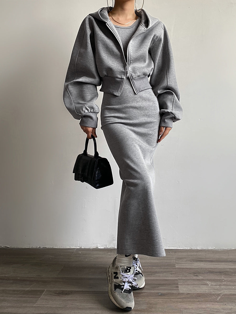 Solid Long Sleeve Zip Crop Hoodie Solid Long Sleeve Zip Crop Hoodie