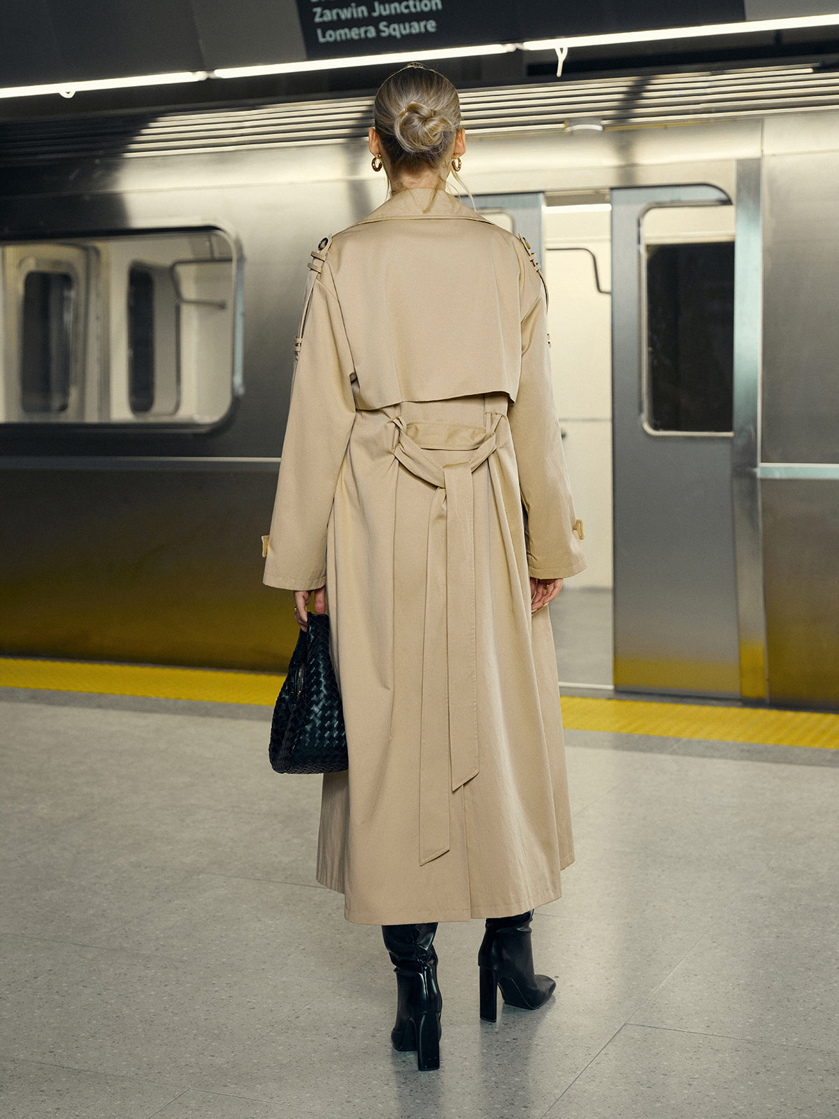 Cotton-Blend Double-Breasted Belted Long Trench Coat Cotton-Blend Double-Breasted Belted Long Trench Coat