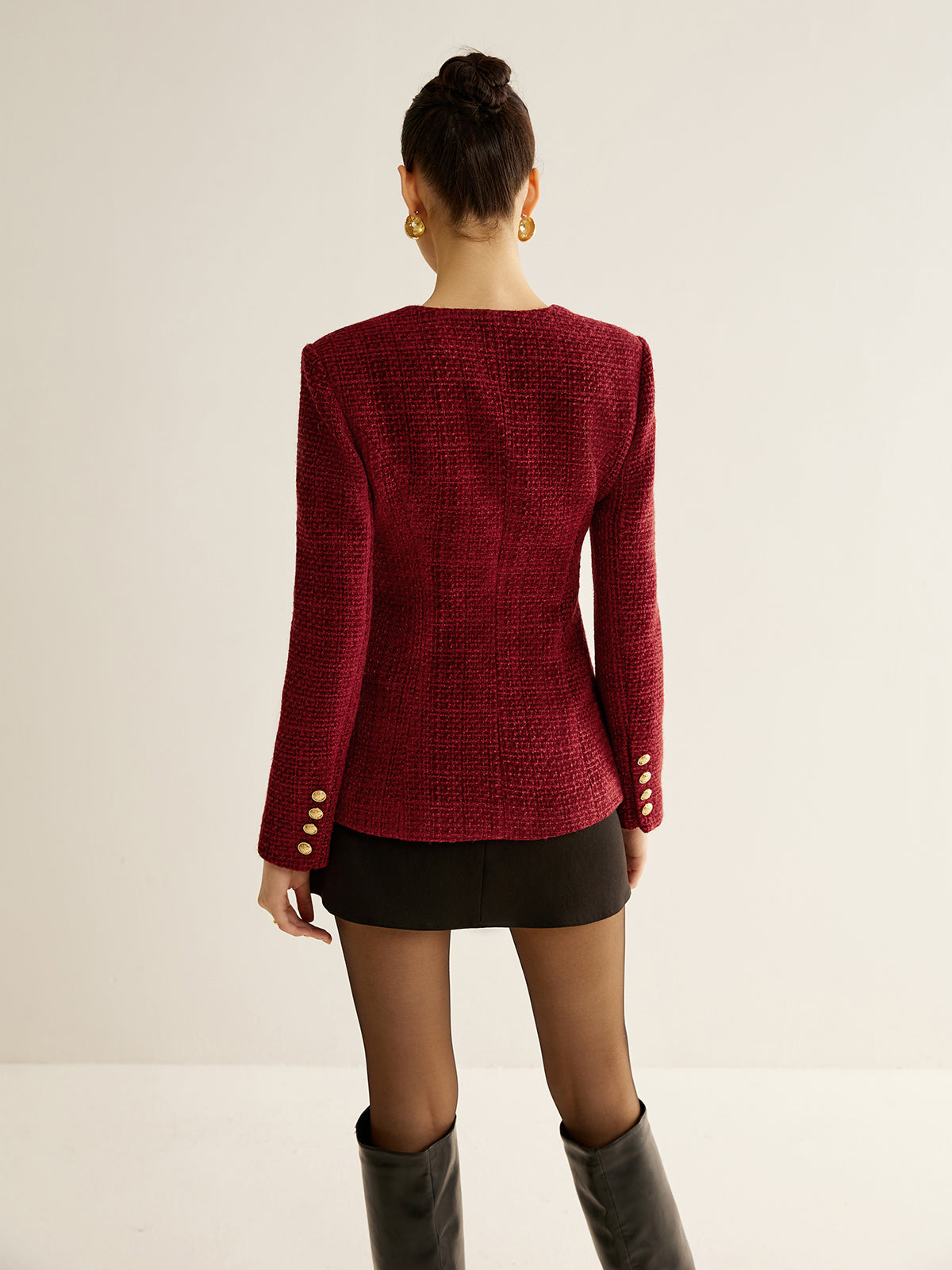 Button Down Slit Tweed Blazer Button Down Slit Tweed Blazer